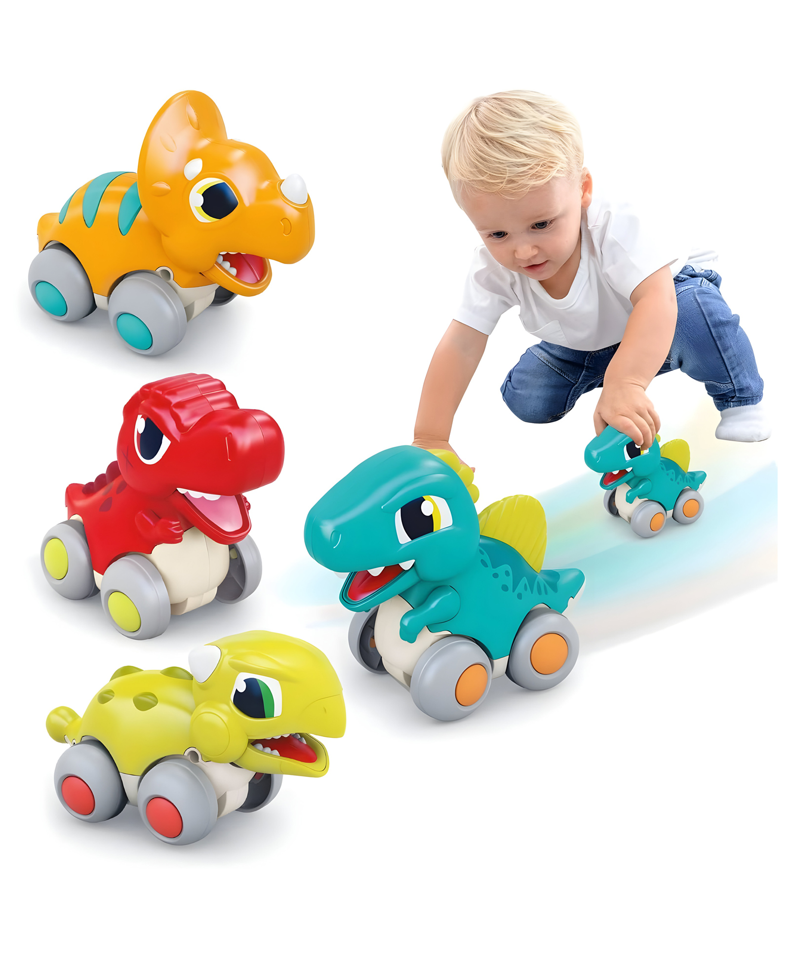 Negocio Dinosaur Trucks Set 4 Pack Different Unique Wild Animal Pull Back Dino Car for Kids-Pack of 1-Color May Vary-image-37