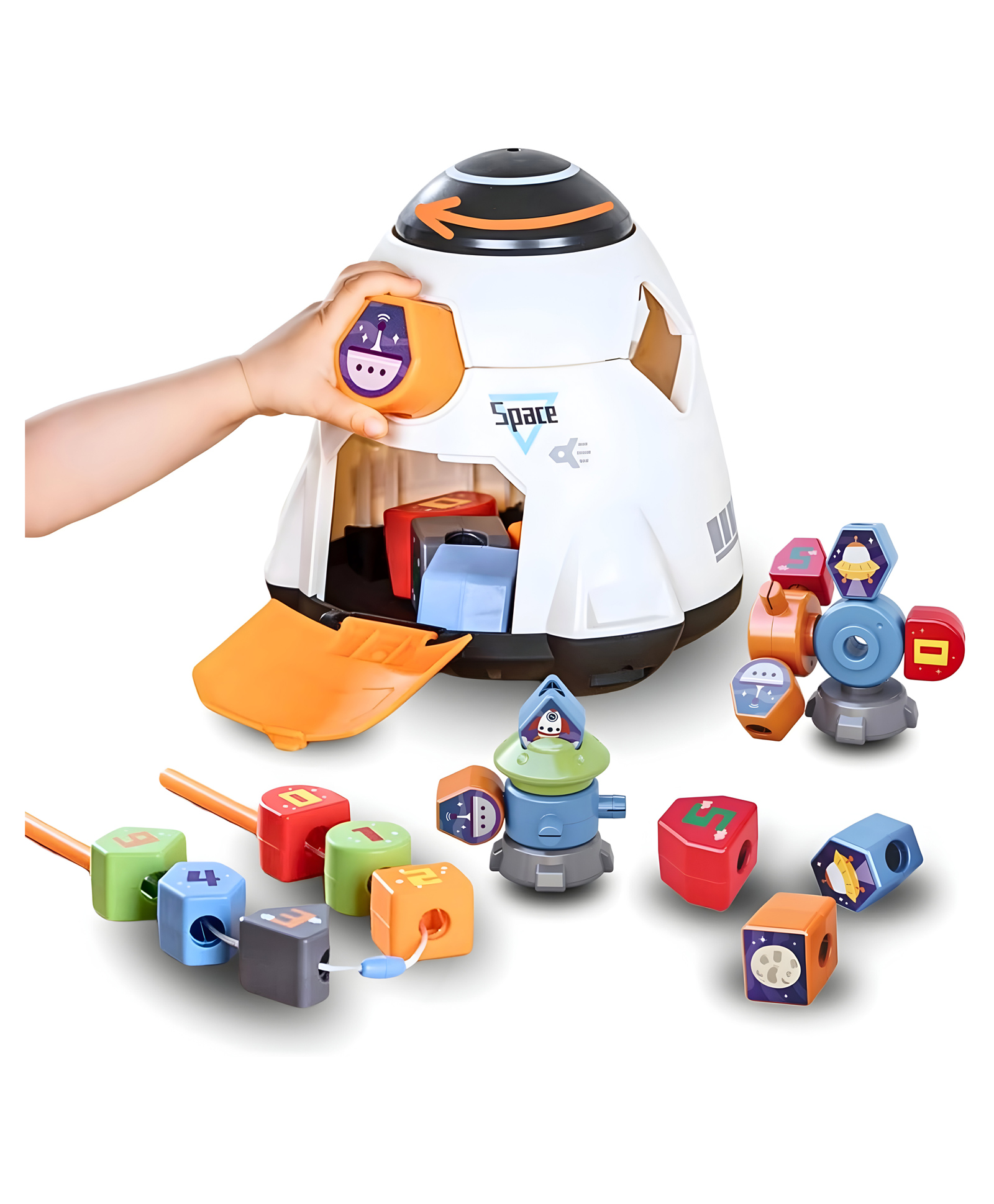 NEGOCIO Montessori Spaceship Toy for Toddlers - Fine Motor Skills, Sorting, Stacking & Building Blocks, Lacing Beads Playset-PACK OF 1-COLOR MAY VARY-picture-24