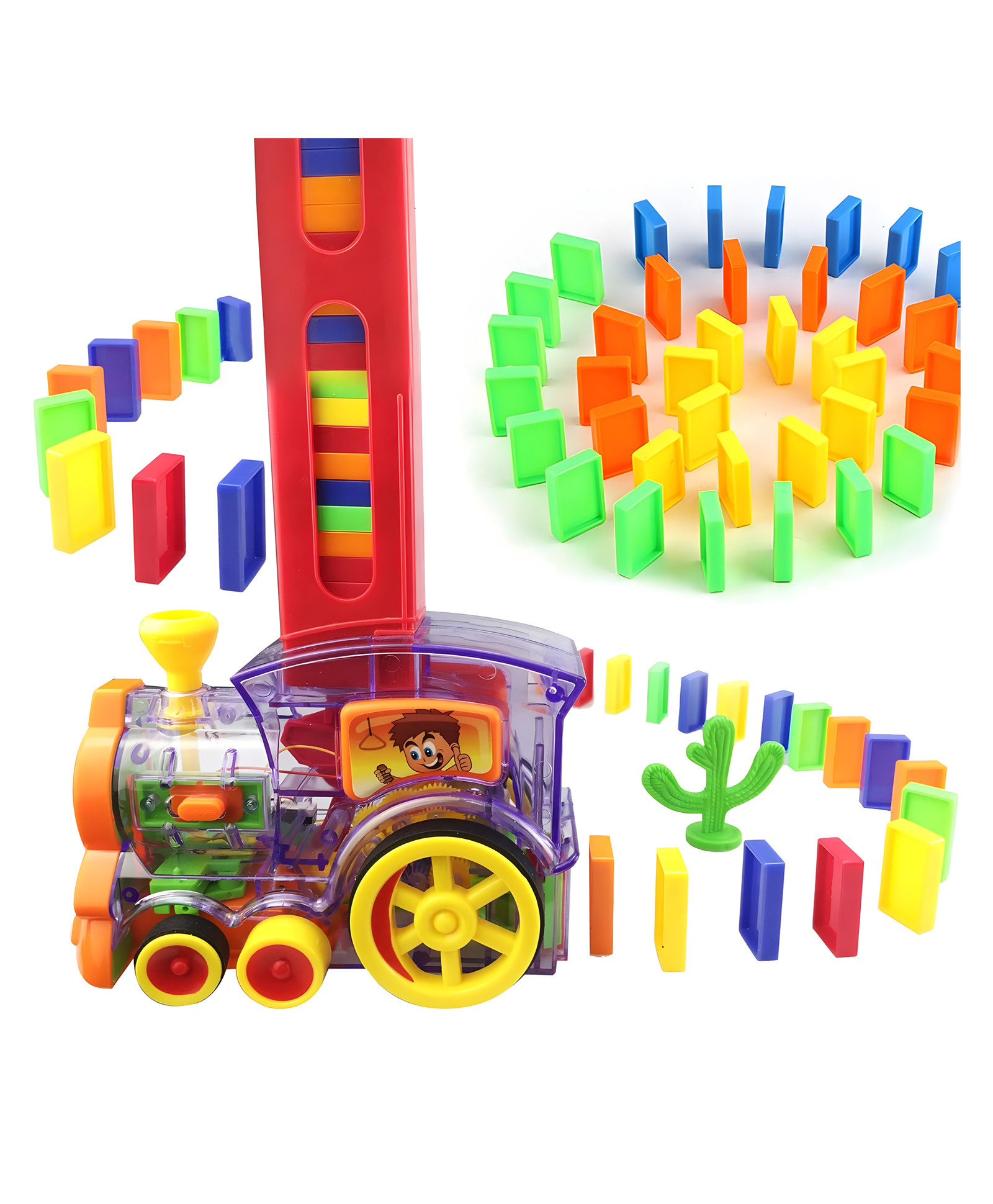 NEGOCIO Domino Block Train with Music and 3D Lights Effects and MEGA Pack of 60Pcs Domino Blocks-PACK OF 1 COLOR MAY VARY-picture-15