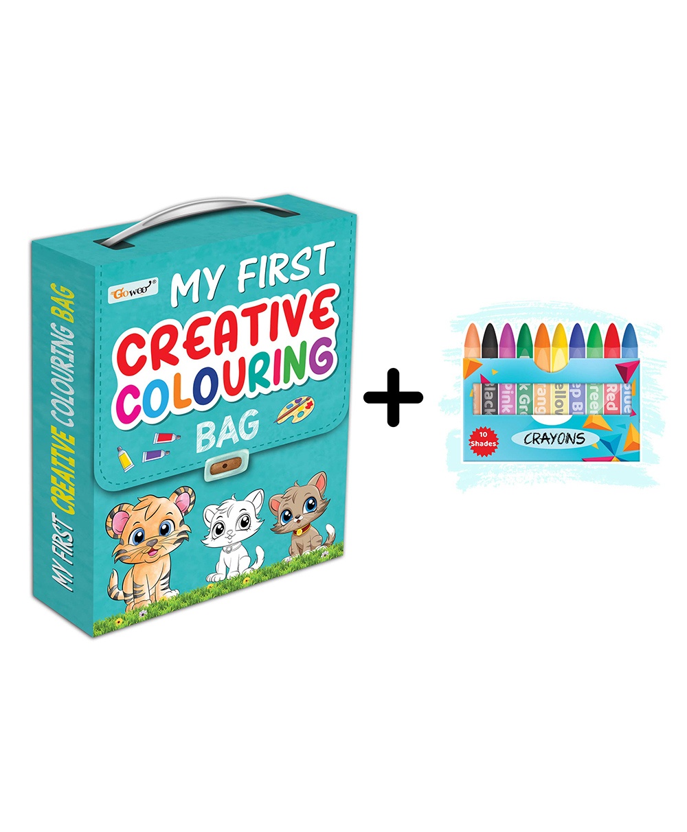 My first Creative colouring bag and 10 WAX CRAYONS : Coloring book collection, My first colouring book, Learning coloring kit, Colours,Numbers,Alphabet & more| Combo of colouring bag & 10 free crayons-image-33