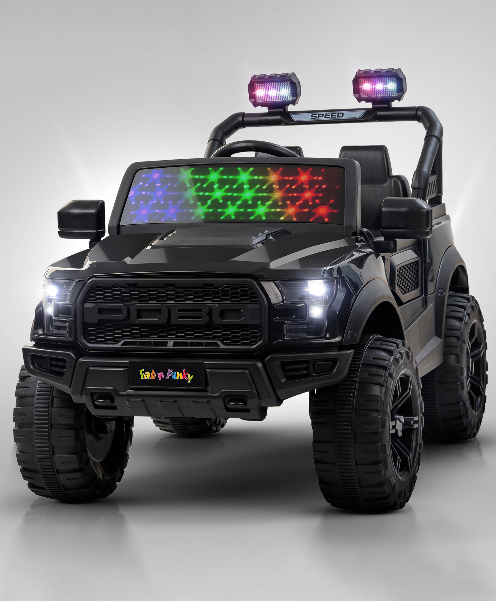 Pobo Ride On Battery Operated Jeep With Music And Lights - Black-image-3