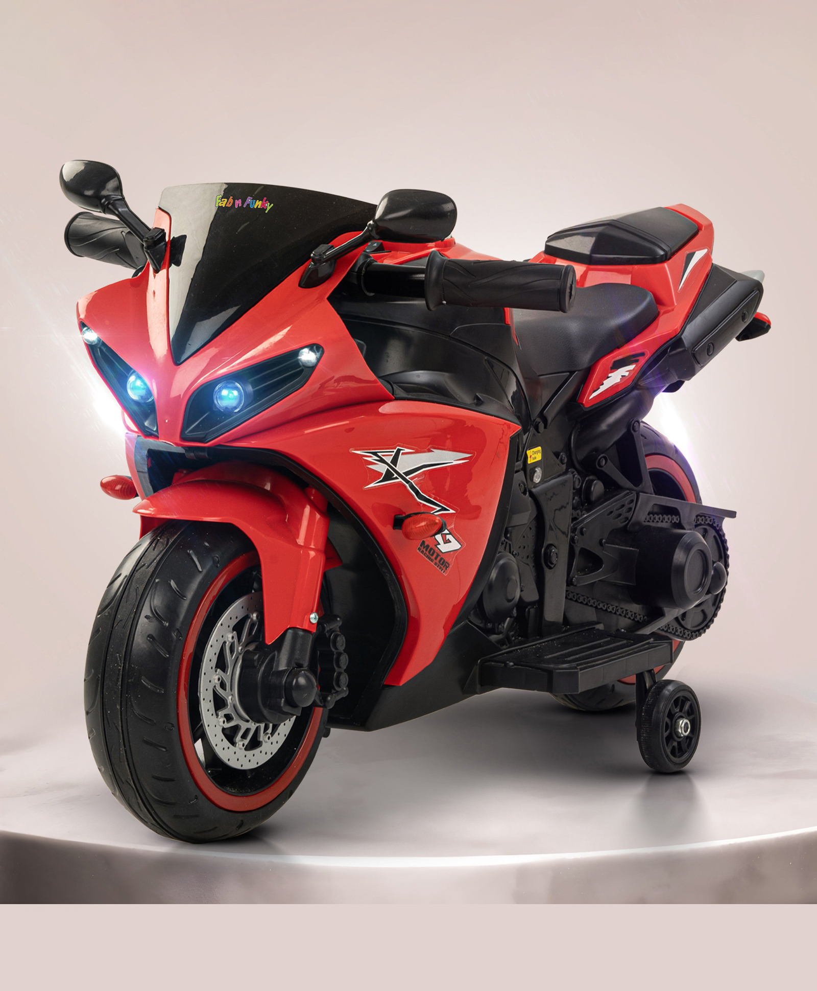 R7 Rechargeable Battery Operated Electric Ride On Bike With LED Lights USB Port & Music - Red-image-2