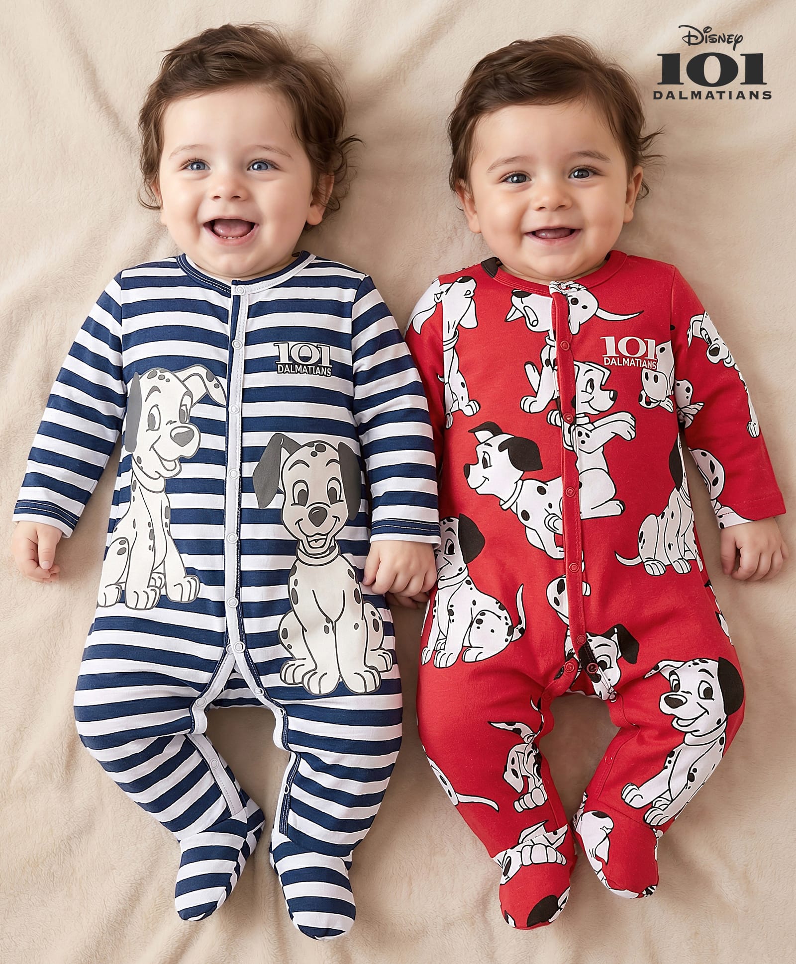 Babyhug Disney Interlock Knit Full Sleeves Footed Sleep Suits With 101 Dalmatians Graphics Pack of 2 - Red & Navy Blue-image-38
