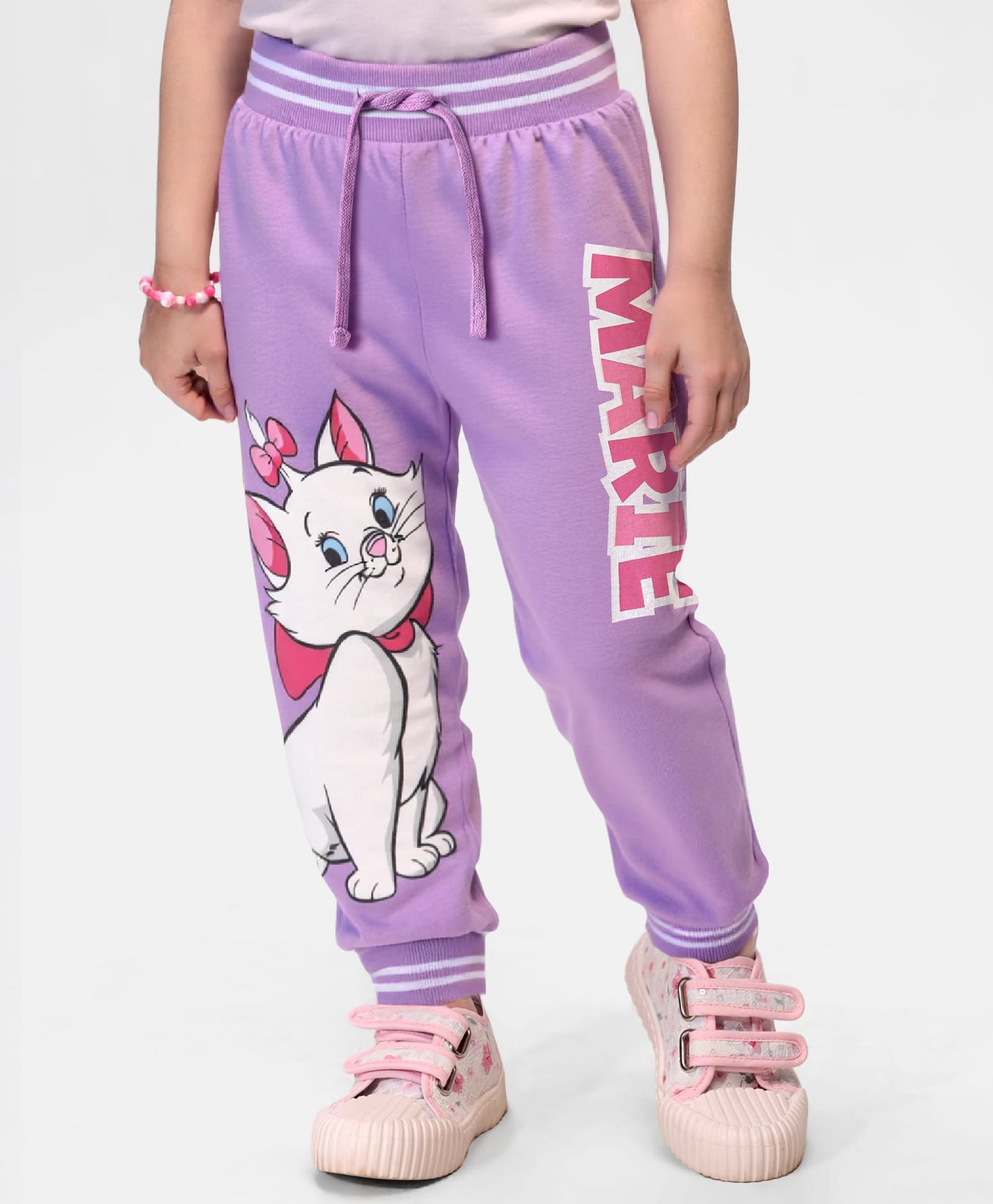 Babyhug Disney Terry Knit Ankle Length Lounge Pants With Marie Graphic - Lavender-image-42