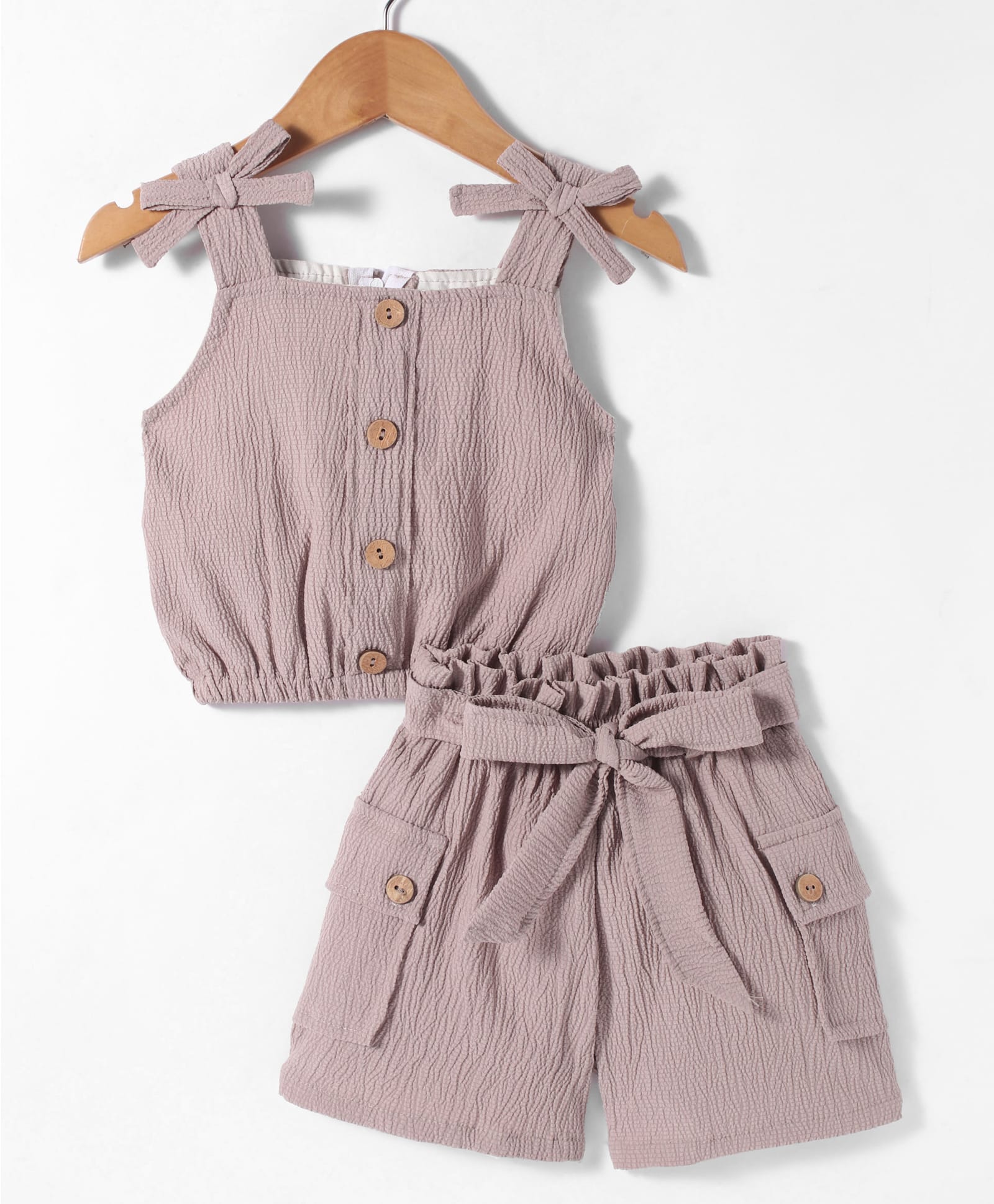 Dew Drops Cotton Woven Sleeveless Solid Colour Top & Shorts Set With Bow Applique - Lilac-image-37