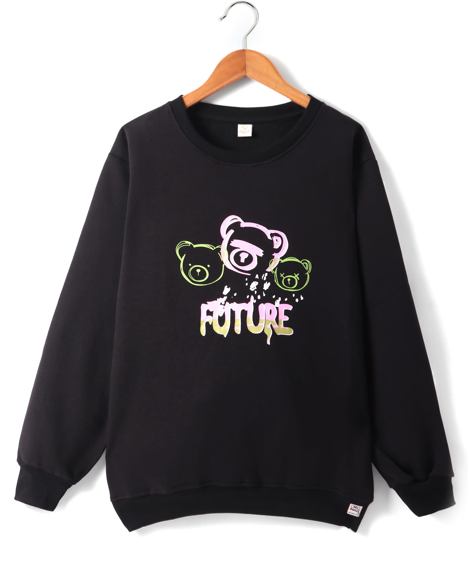 Olio Kids Fleece Knit FullSleeves Sweatshirt with Text Print - Black-image-45