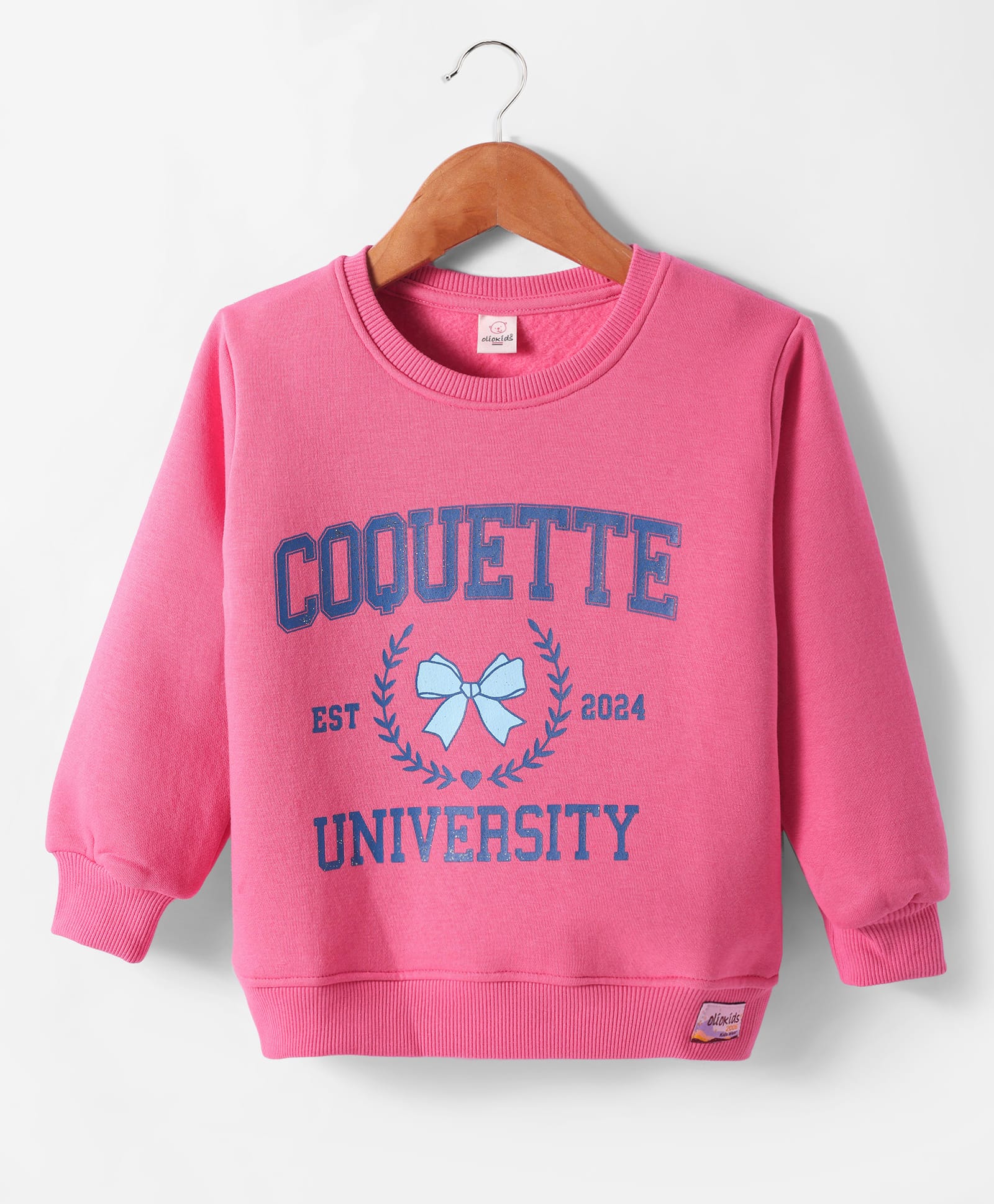 Olio Kids Fleece Knit Full Sleeves Sweatshirt with Text Print - Dark Pink-picture-14