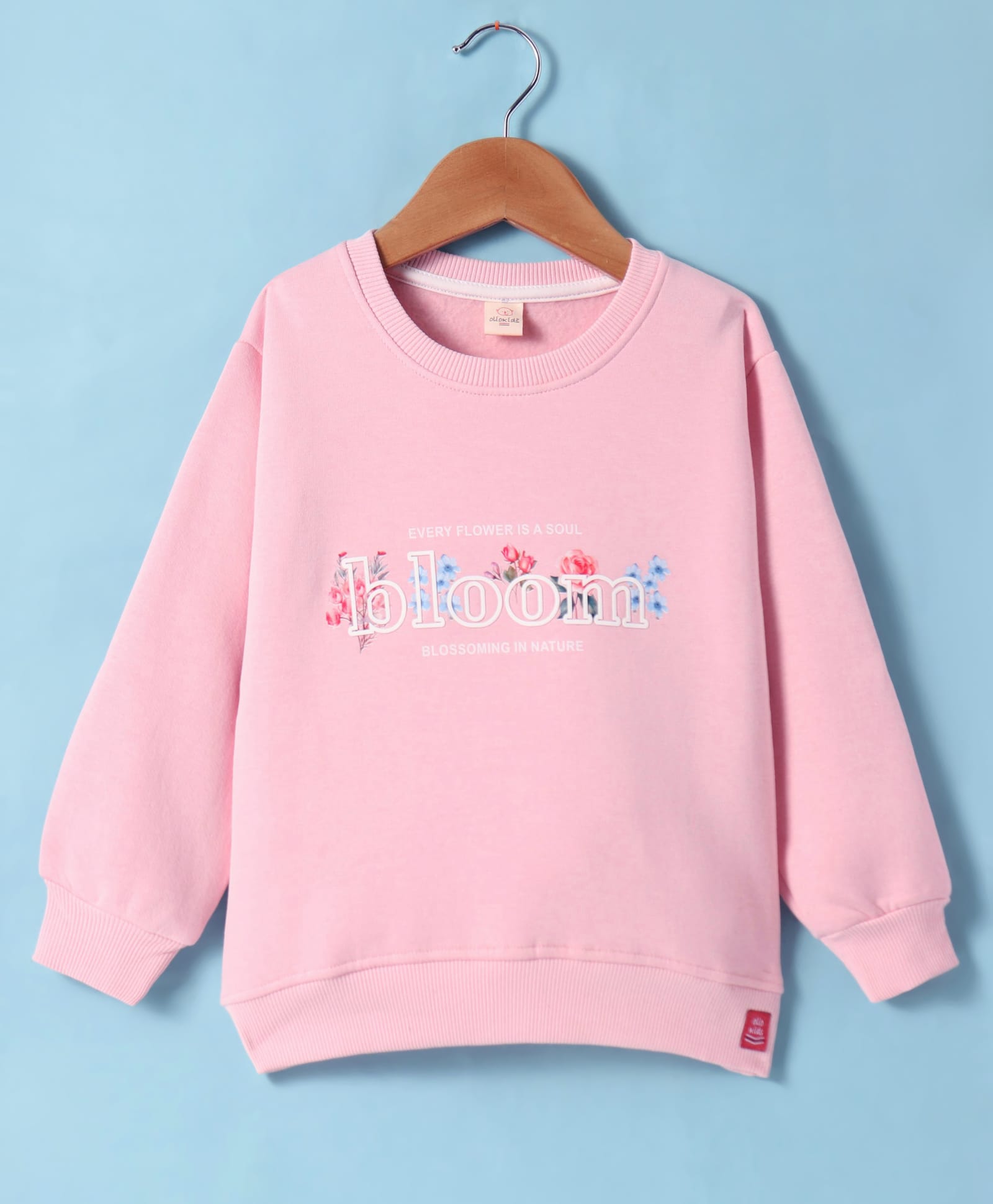 Olio Kids Fleece Knit Full Sleeves Sweatshirt with Floral Print - Pine-image-48