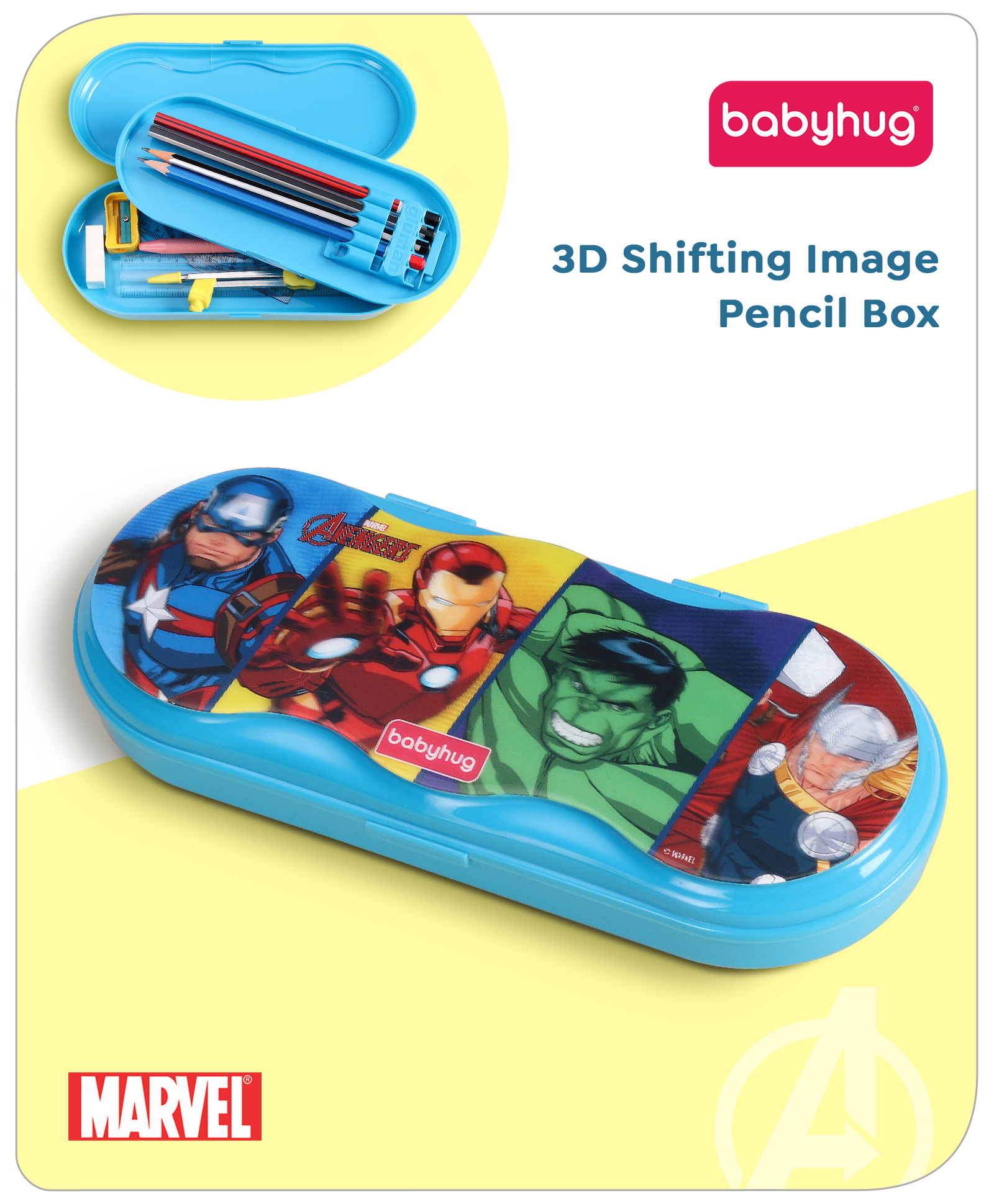 Babyhug Marvel Avengers 3D Pencil Box|School Supplies Stationery Organiser|Birthday Return Gift for Kids-Blue-picture-22