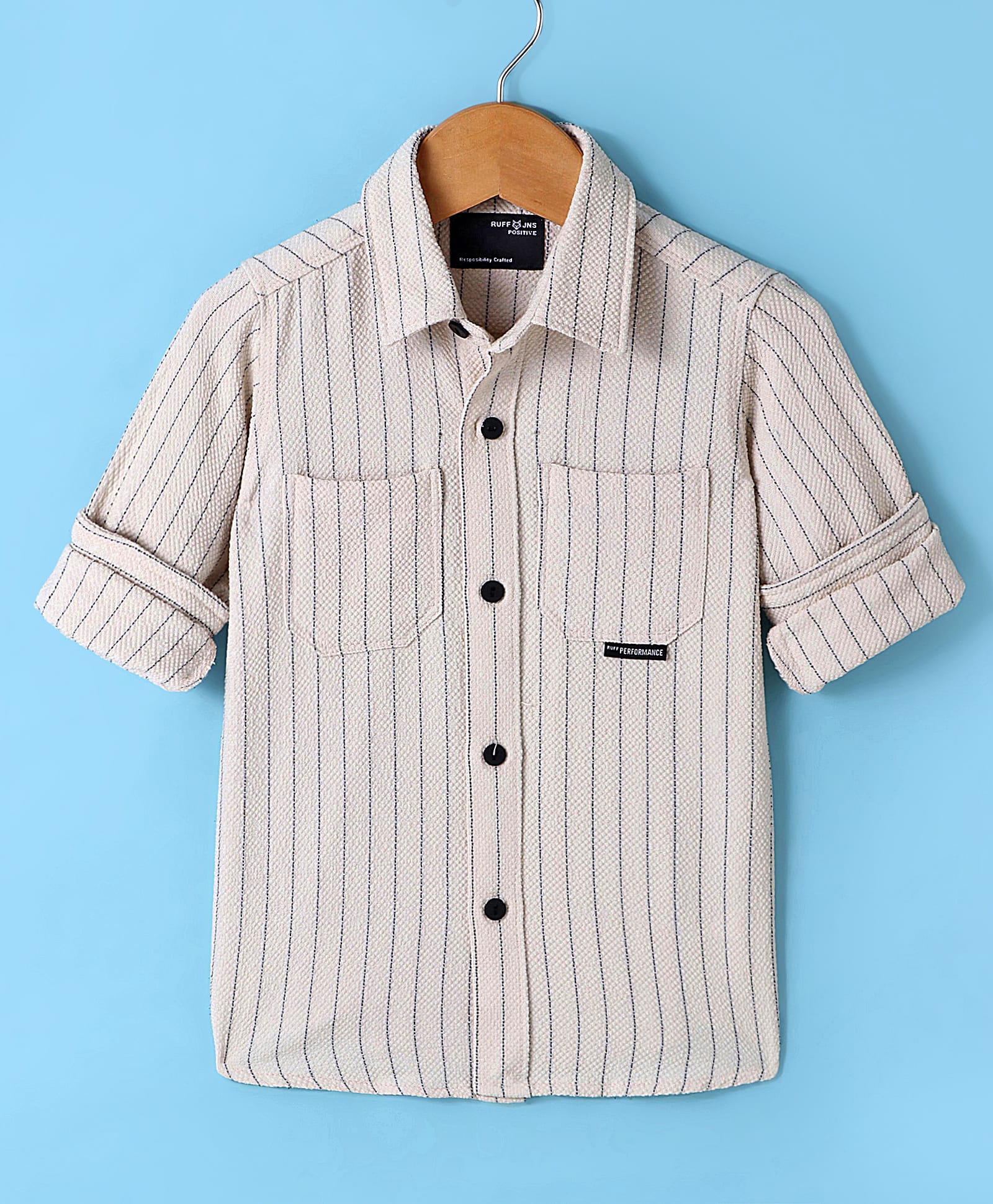 Ruff Cotton Knit Full Sleeves Striped Shirt - Off White-image-34