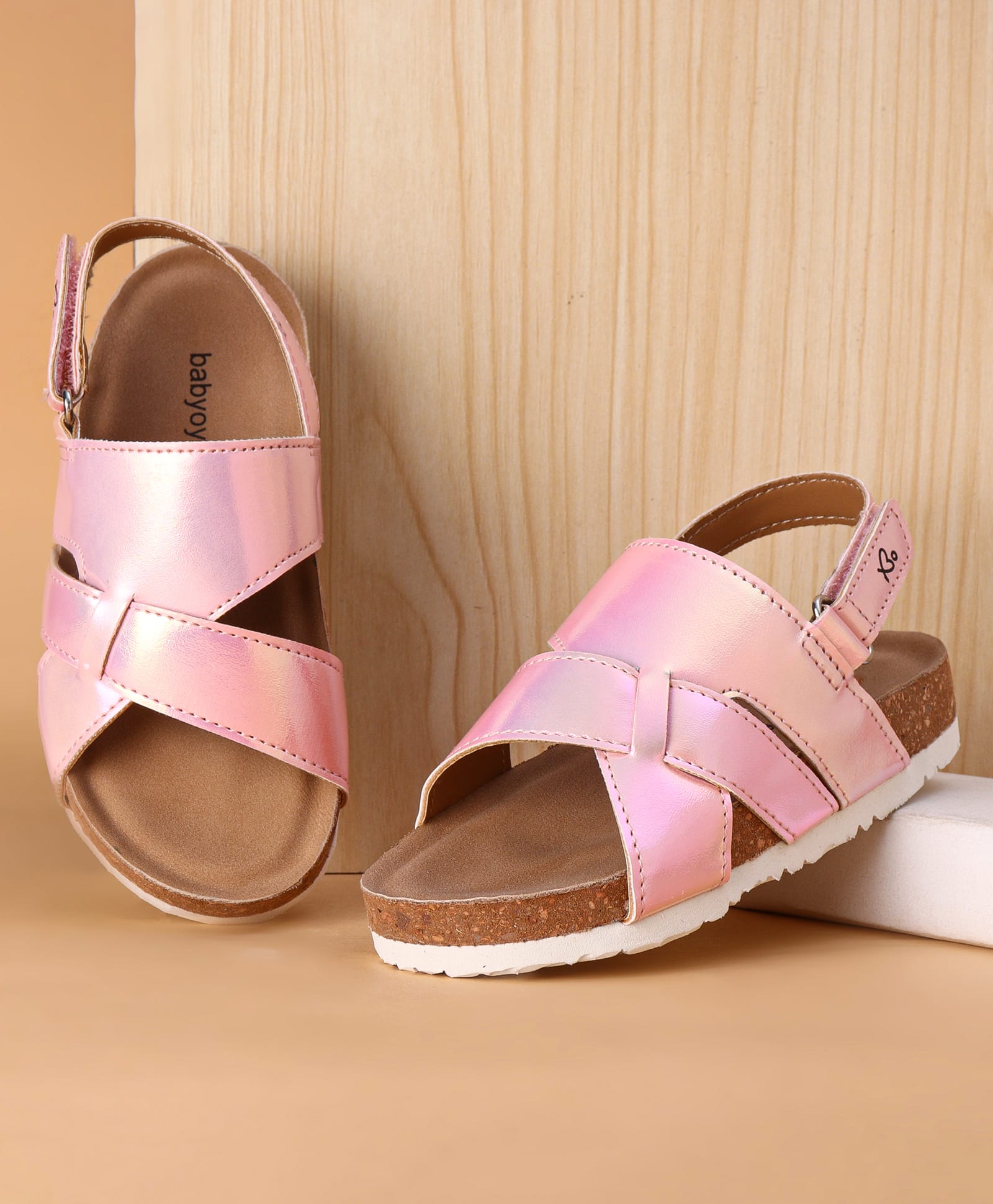 Babyoye Shimmered Sandals with Velcro Closure - Pink-picture-25