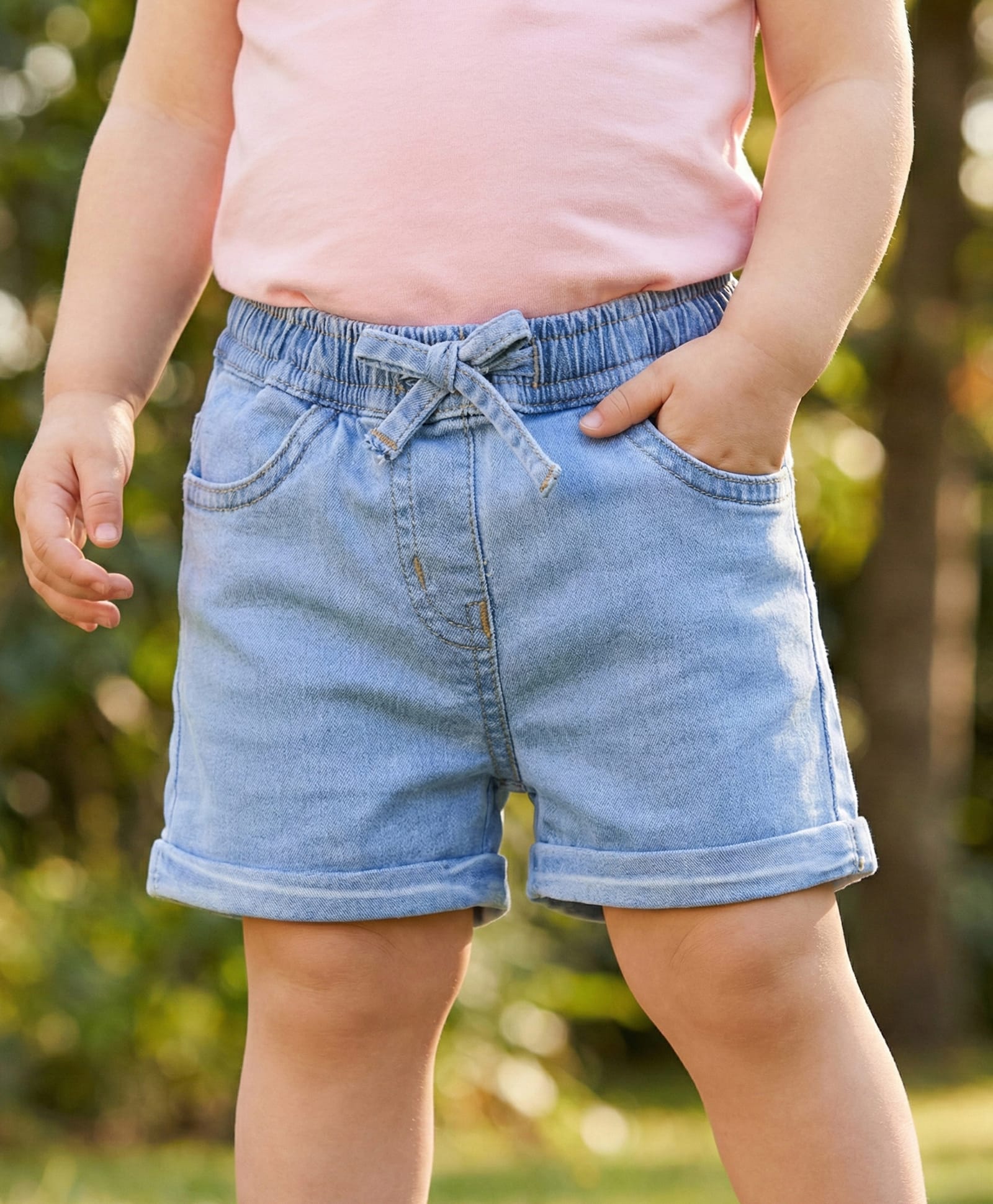 Babyoye Cotton Woven Solid Colour Shorts - Light Blue-picture-28