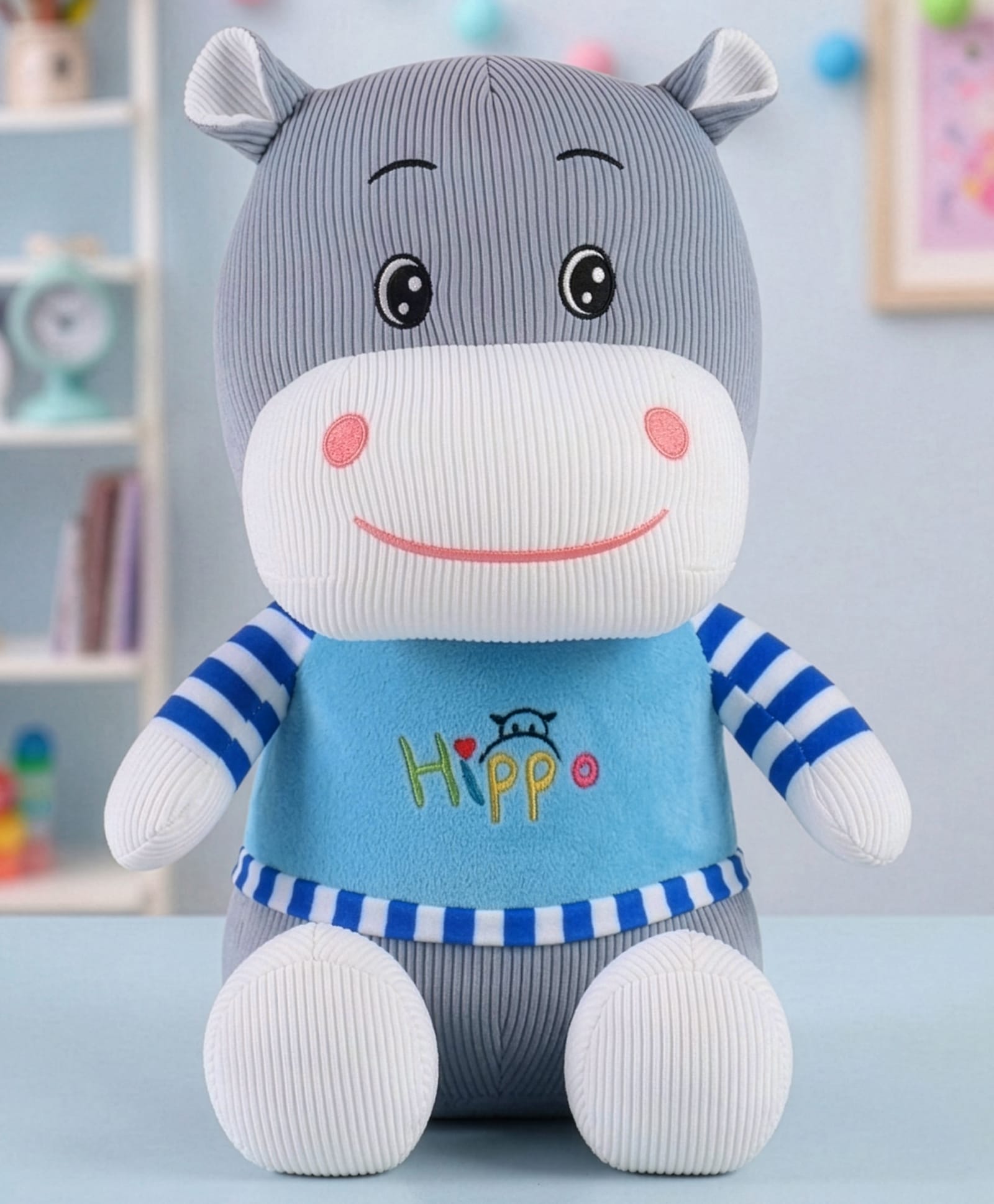 Bonfino Plush Hippo Soft Toy Grey - Height 35 cm-picture-5