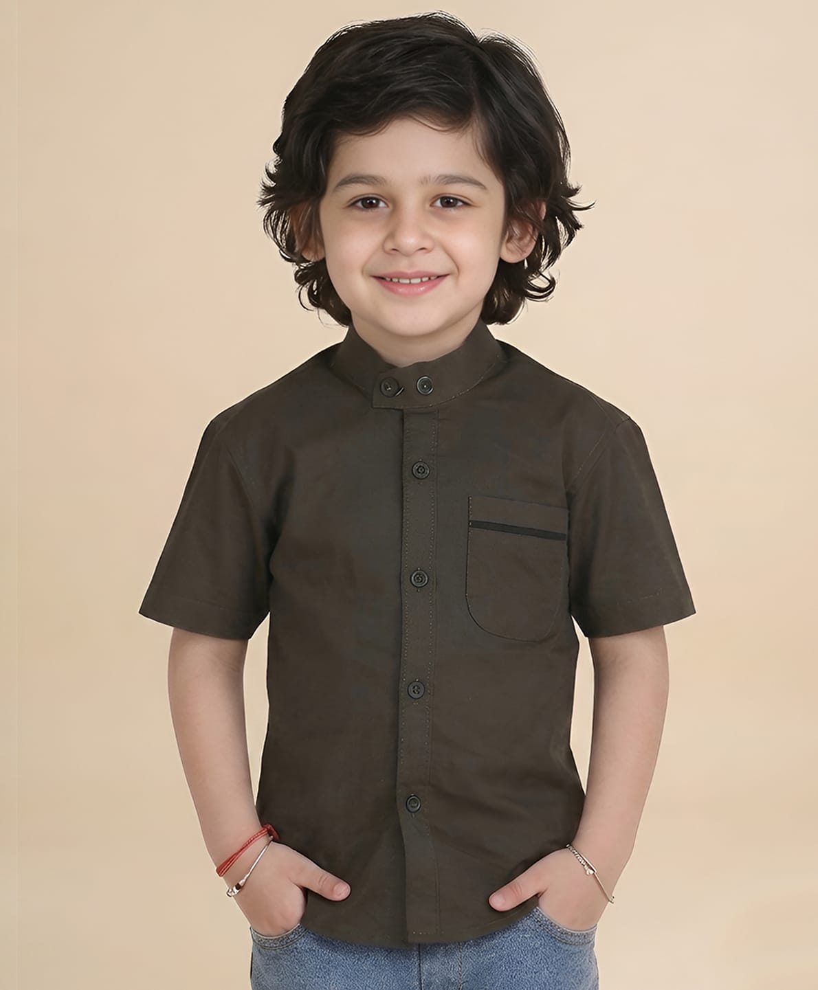 Polka Tots Cotton Half Sleeves Solid Shirt - Green-picture-20