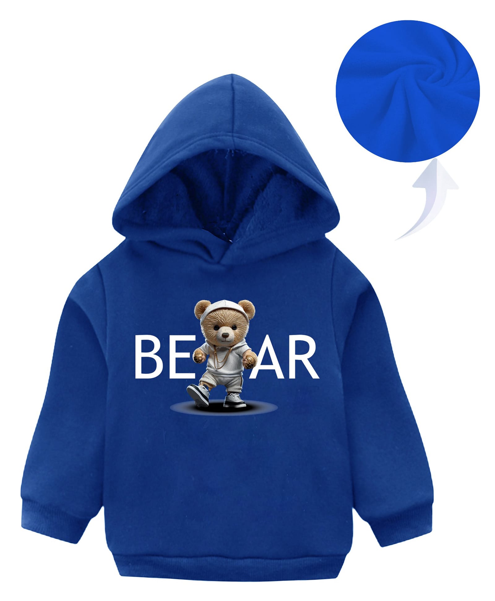 KAVEE Fleece Full Sleeves Teddy Bear Printed Hooded Sweatshirt - Royal Blue-picture-38