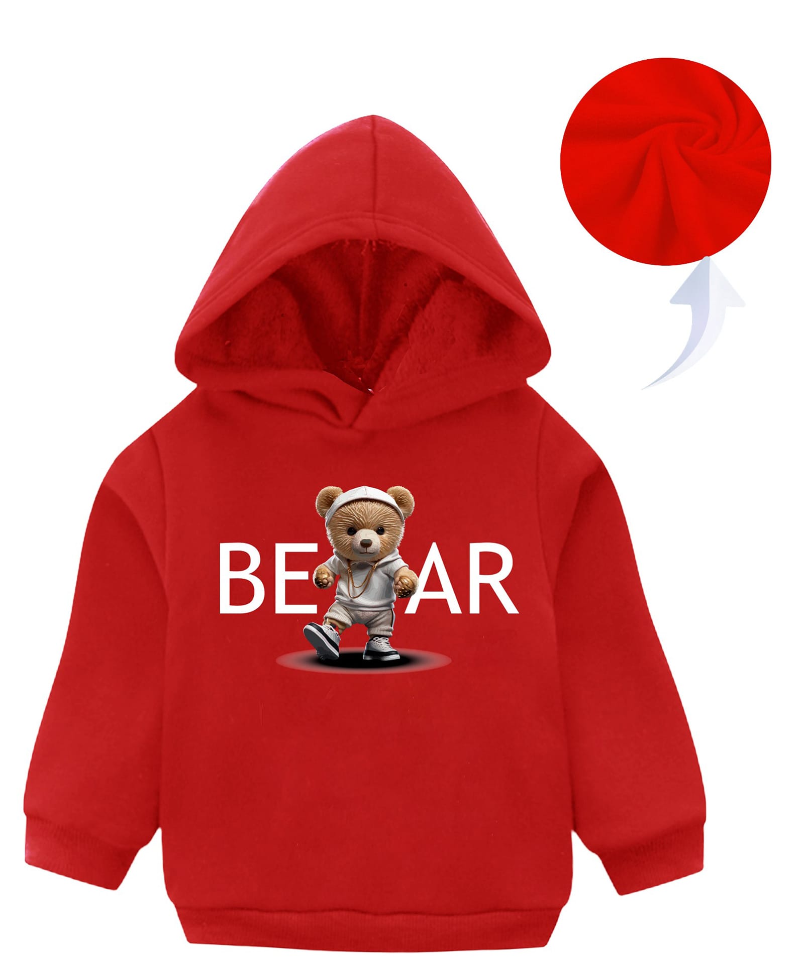 KAVEE Fleece Full Sleeves Teddy Bear Printed Hooded Sweatshirt - Red-picture-12