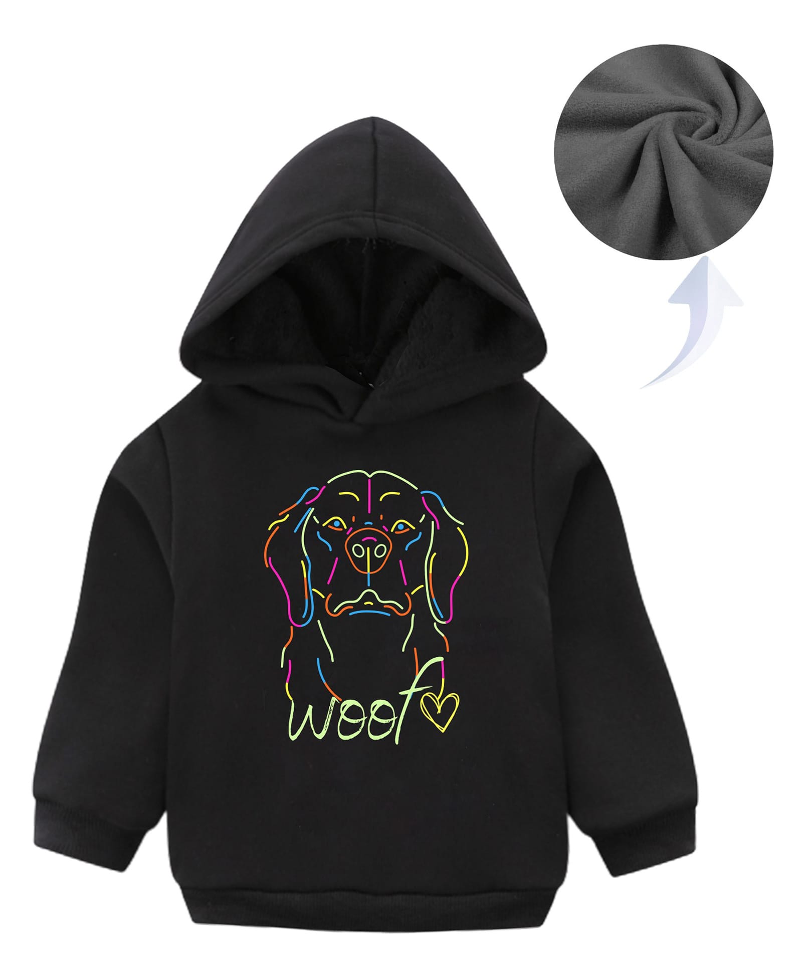 KAVEE Fleece Full Sleeves Foil Dog Printed Hooded Sweatshirt - Black-image-25