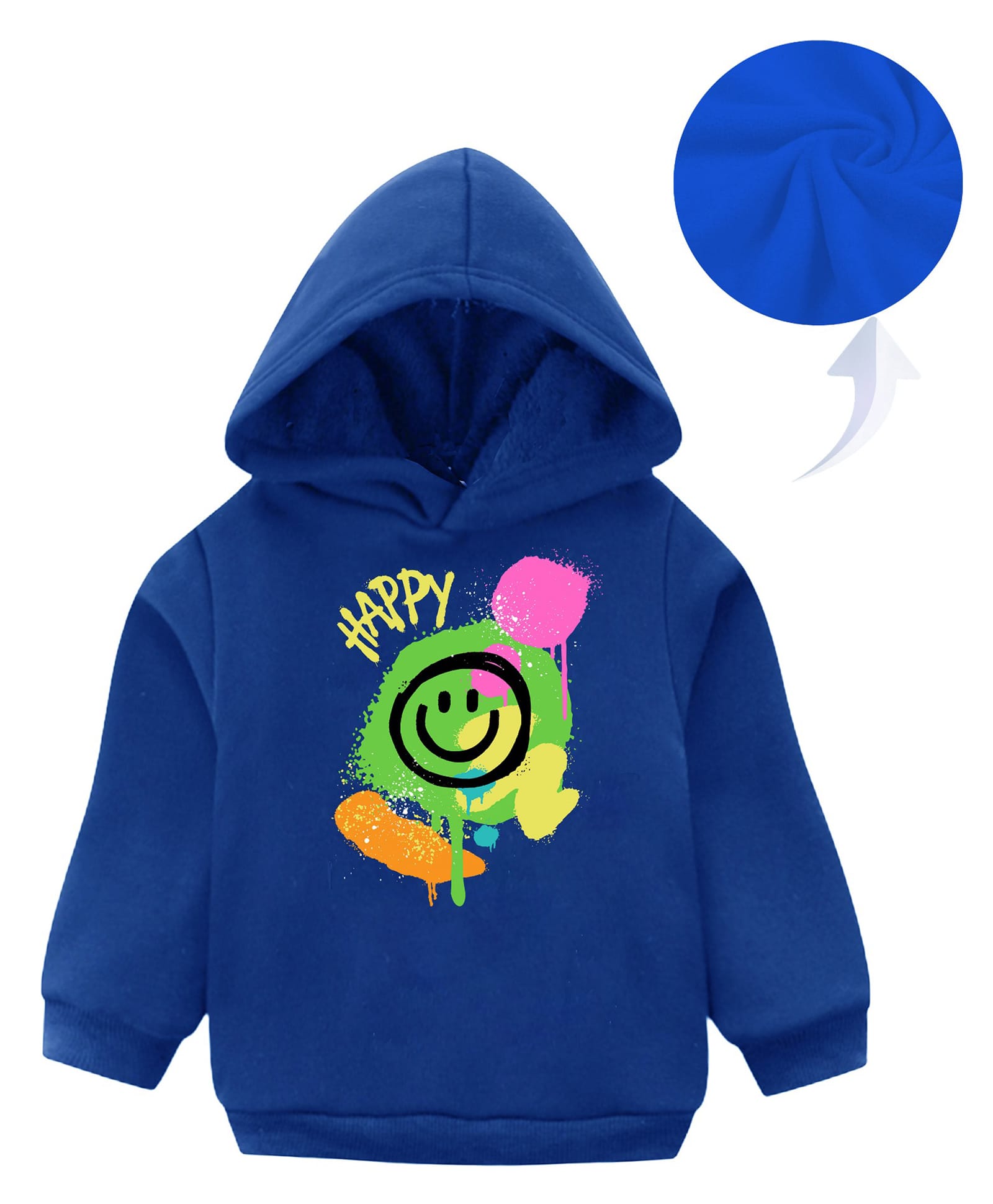 KAVEE Fleece Full Sleeves Smiley Printed Hooded Sweatshirt - Royal Blue-picture-13