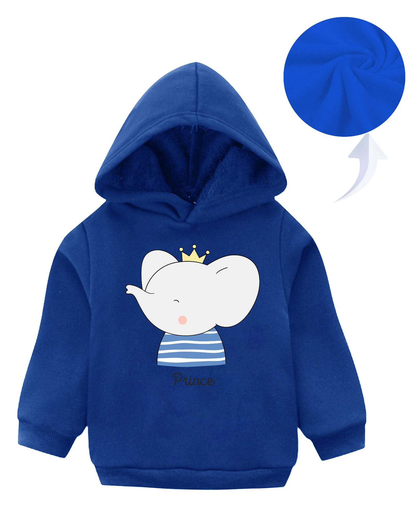 KAVEE Fleece Full Sleeves Elephant Printed Hooded Sweatshirt - Royal Blue-picture-13