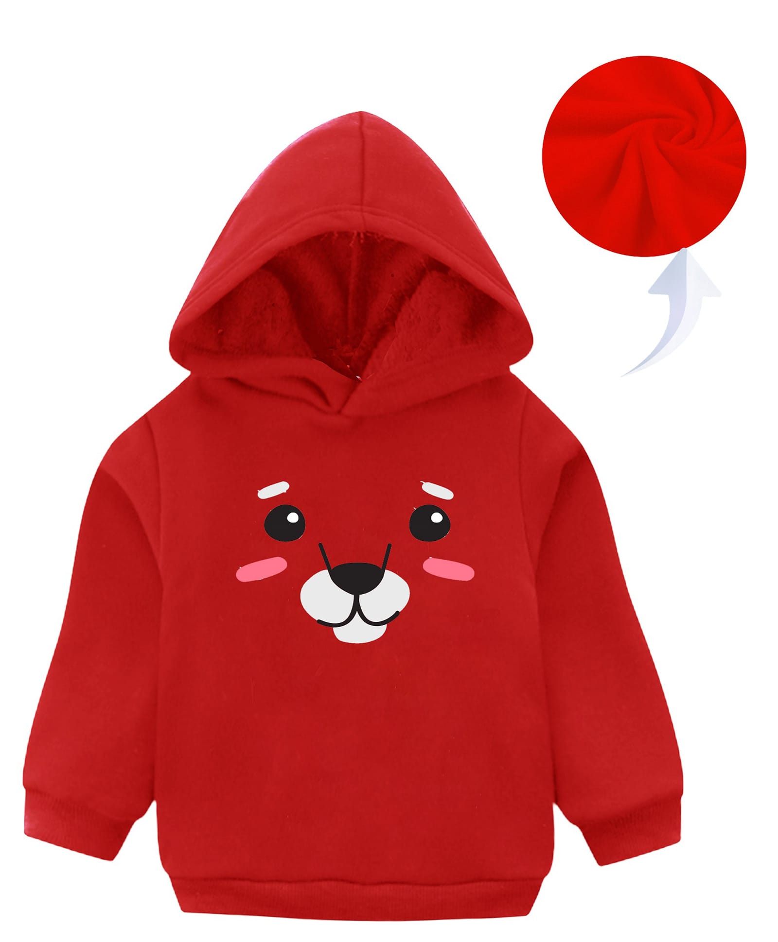 KAVEE Fleece Full Sleeves Bear Face Printed Hooded Sweatshirt - Red-image-36