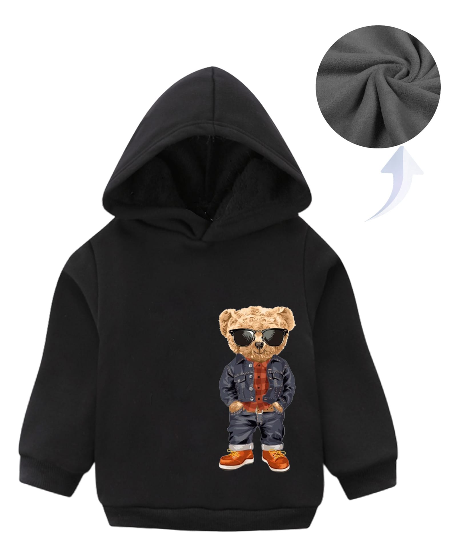 KAVEE Fleece Full Sleeves Teddy Bear Printed Hooded Sweatshirt - Black-picture-36