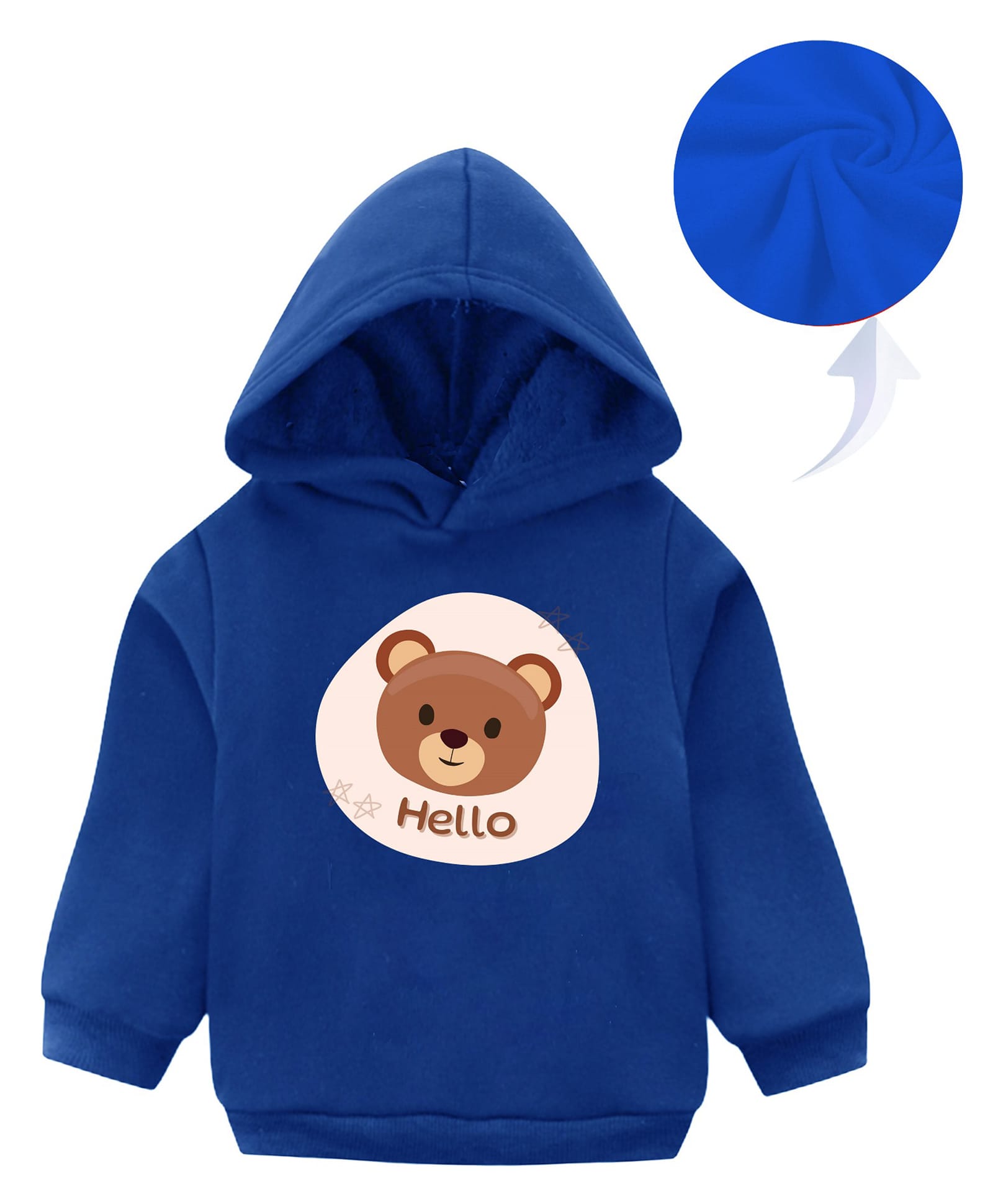 KAVEE Fleece Full Sleeves Teddy Bear Printed Hooded Sweatshirt - Royal Blue-picture-31