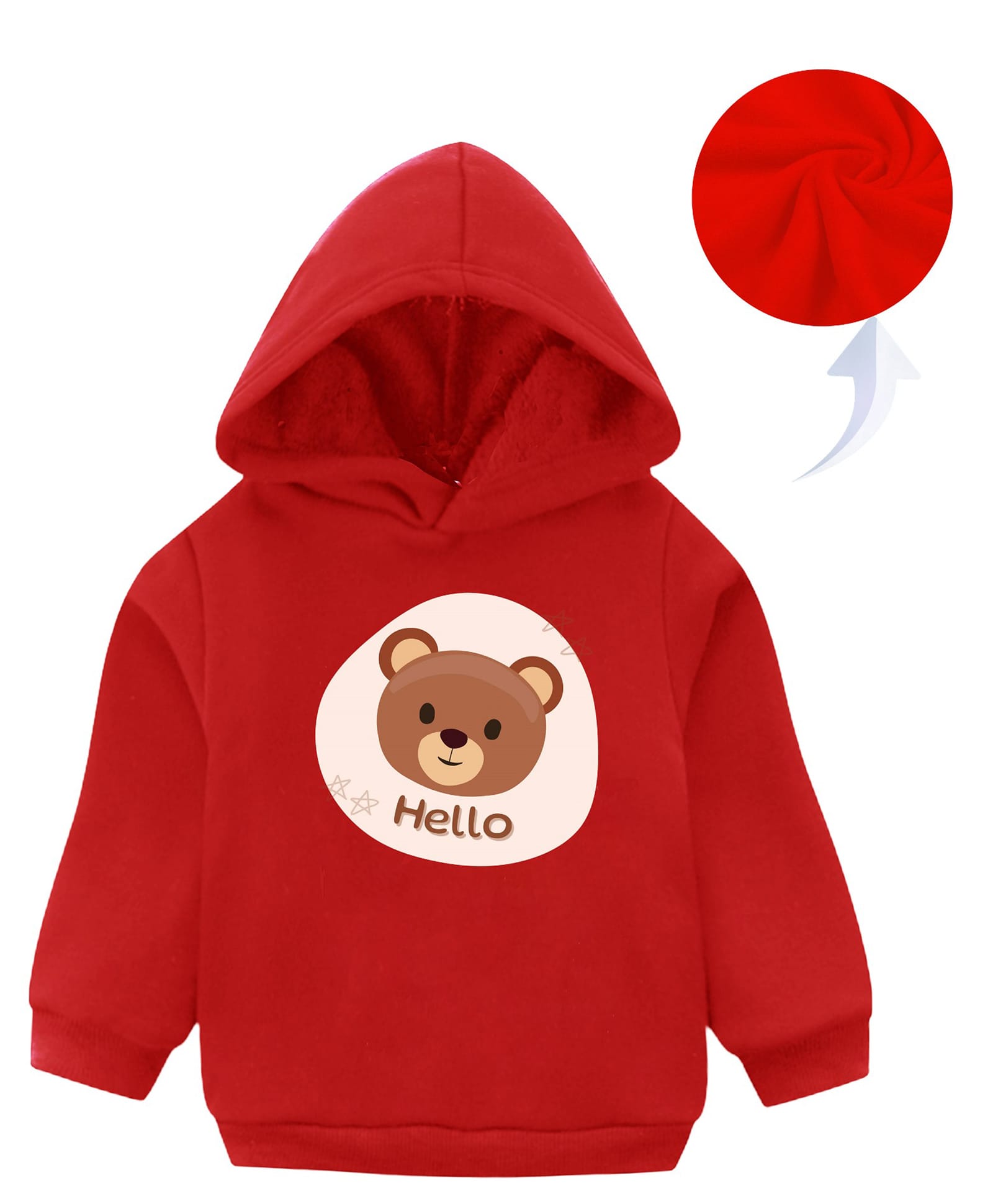 KAVEE Fleece Full Sleeves Teddy Bear Printed Hooded Sweatshirt - Red-picture-17