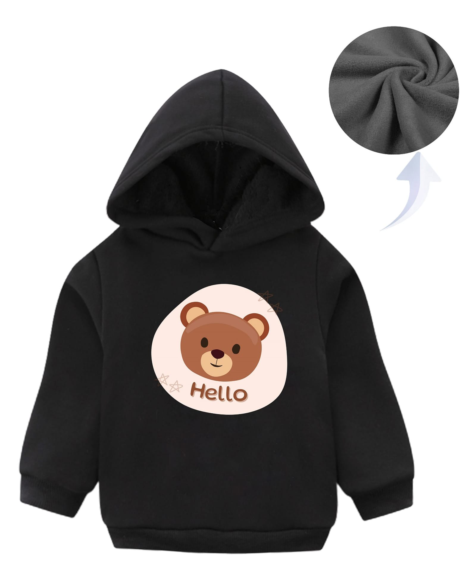KAVEE Fleece Full Sleeves Teddy Bear Printed Hooded Sweatshirt - Black-picture-14