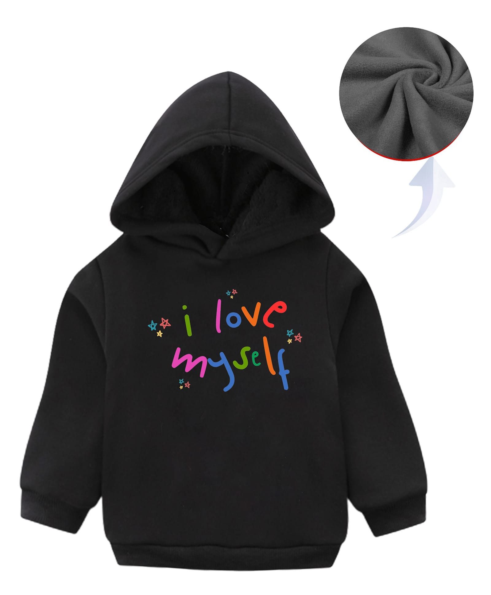 KAVEE Fleece Full Sleeves Typography Printed Hooded Sweatshirt - Black-image-46