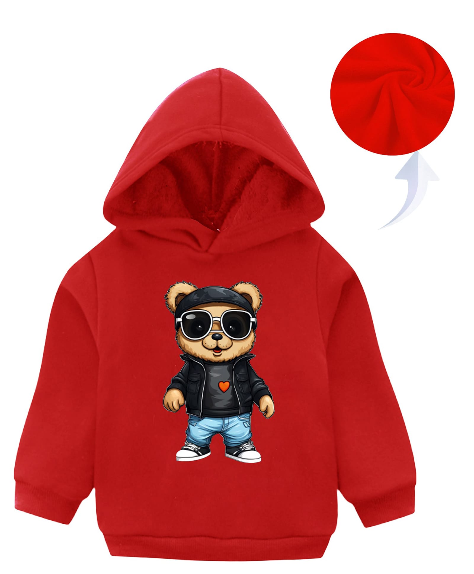 KAVEE Full SleevesBear Printed Hooded Sweatshirt - Red-picture-18