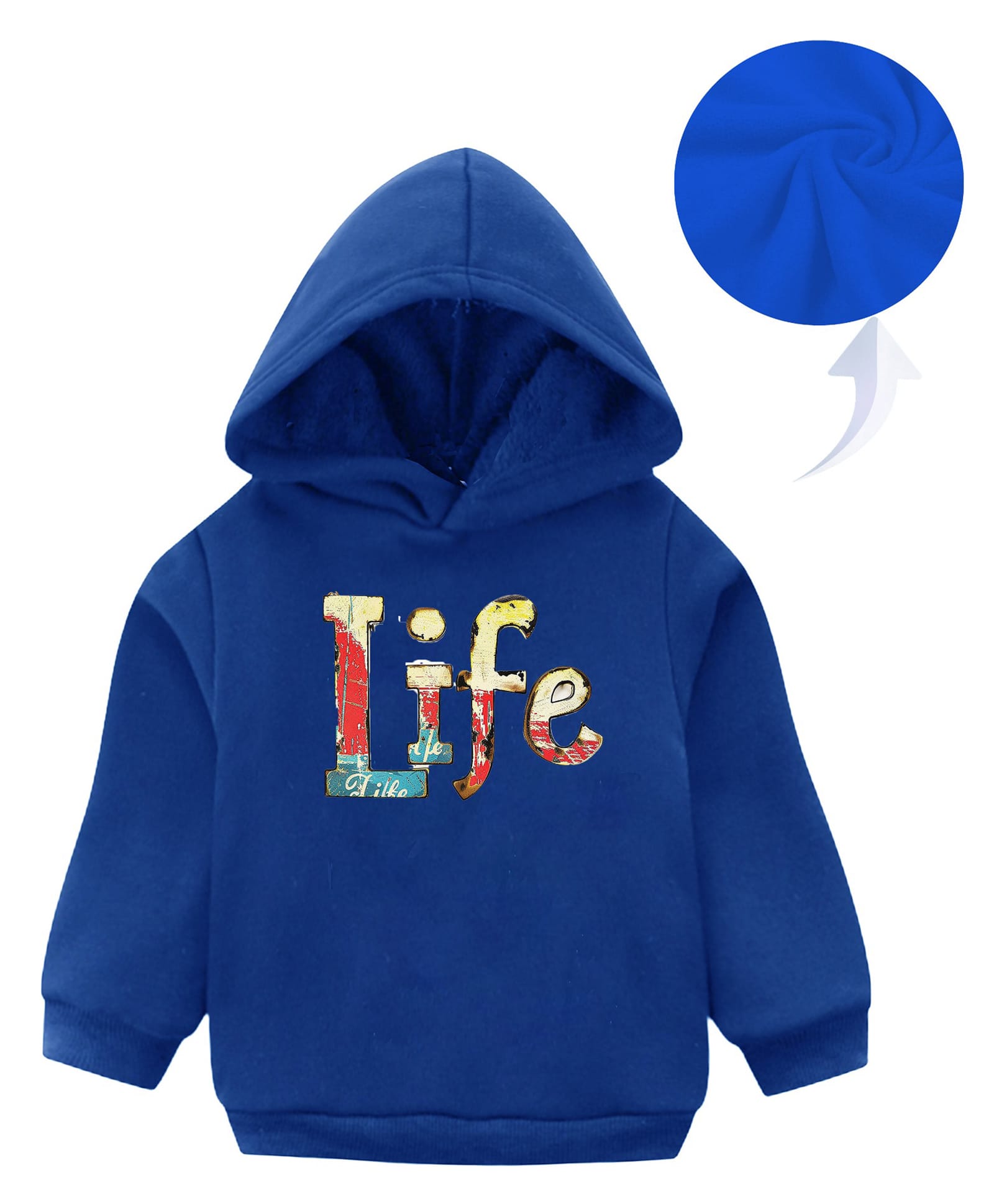 KAVEE Full Sleeves Life Text Printed Hooded Sweatshirt - Royal Blue-picture-20
