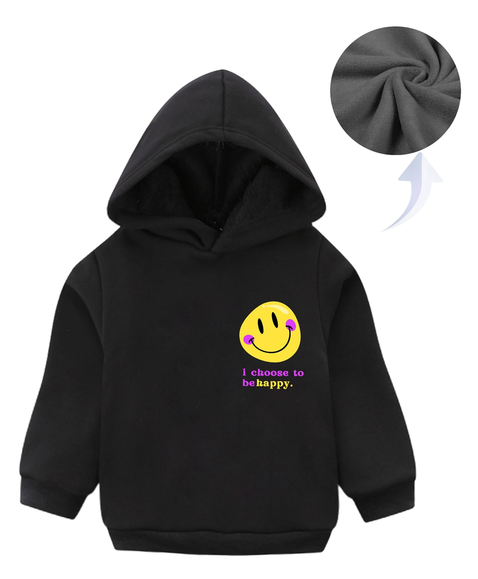 KAVEE Full Sleeves Smiley Printed Hooded Sweatshirt - Black-image-15