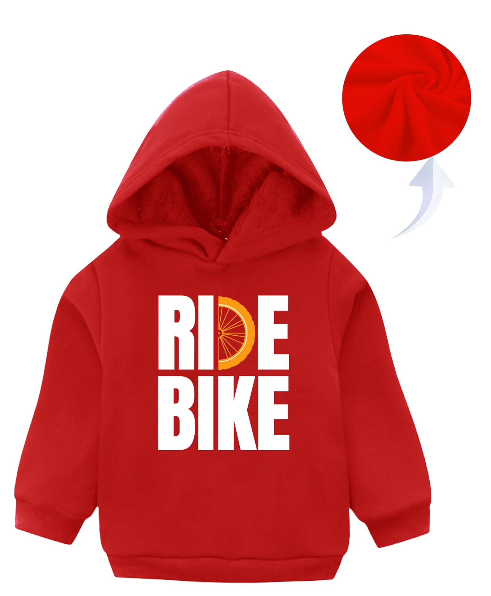 KAVEE Fleece Full Sleeves Ride Bike Text Printed Hooded Sweatshirt - Red-picture-11