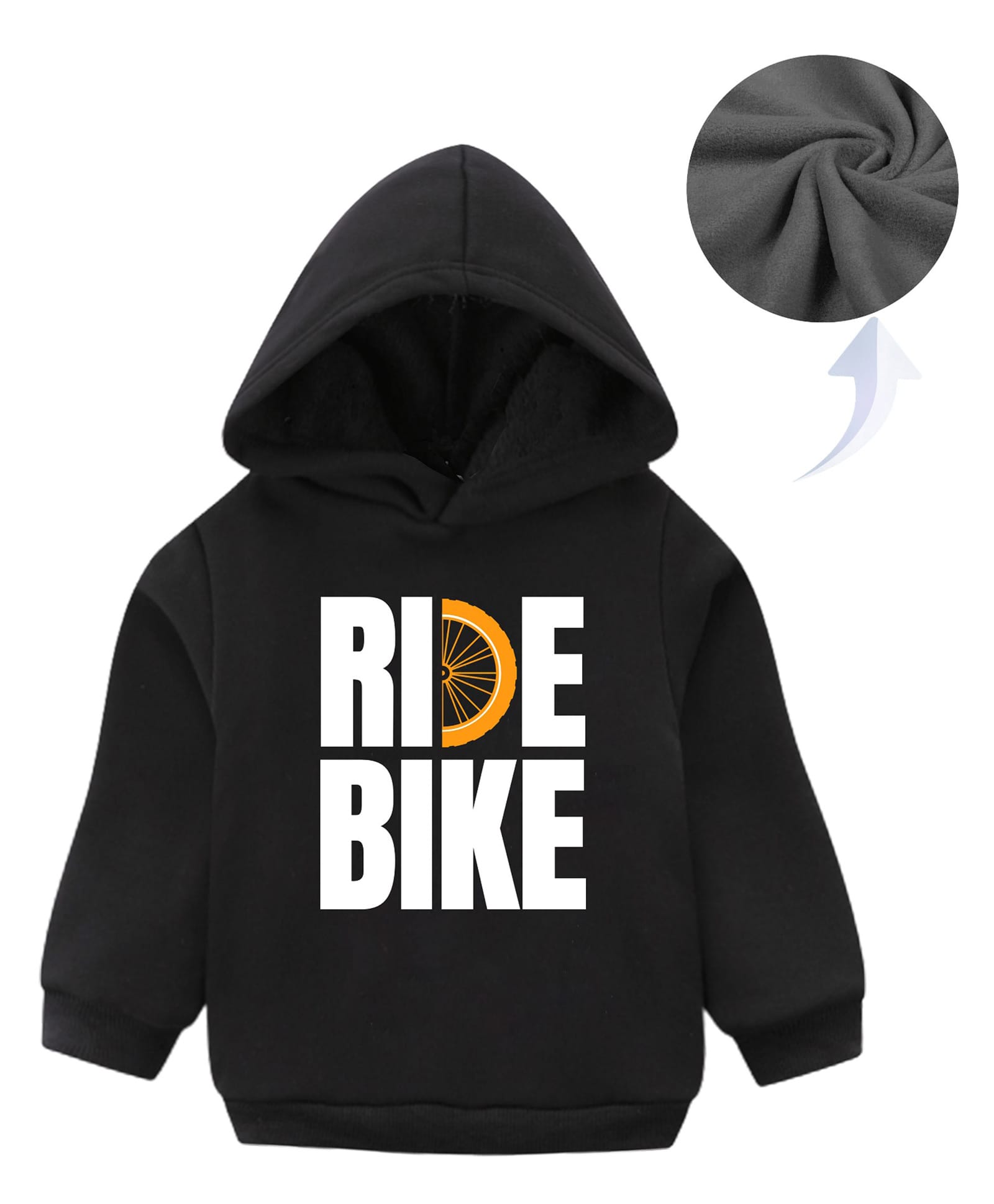 KAVEE Fleece Full Sleeves Ride Bike Text Printed Hooded Sweatshirt - Black-picture-25