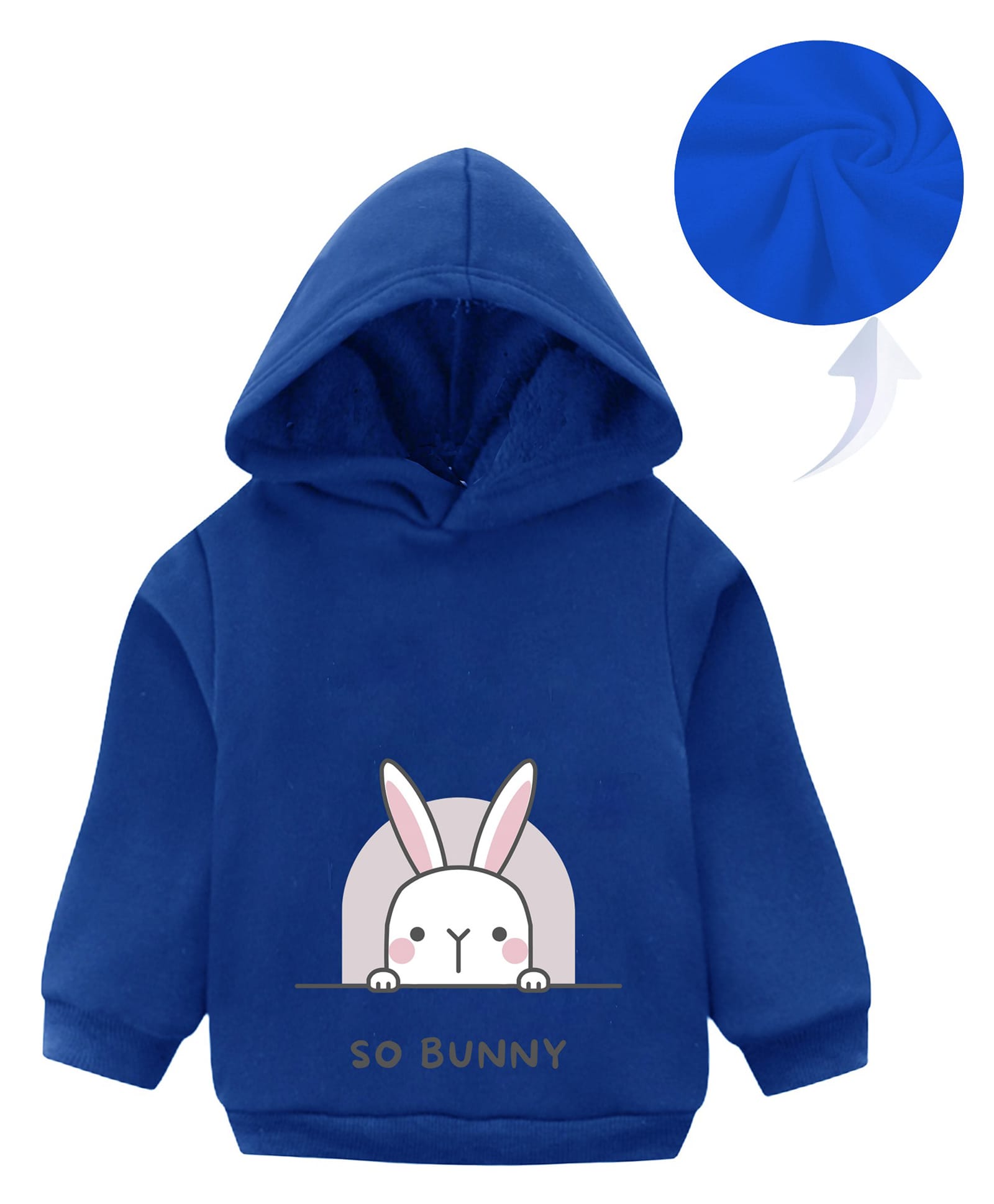KAVEE Fleece Full Sleeves Bunny & Text Printed Hooded Sweatshirt - Royal Blue-picture-14