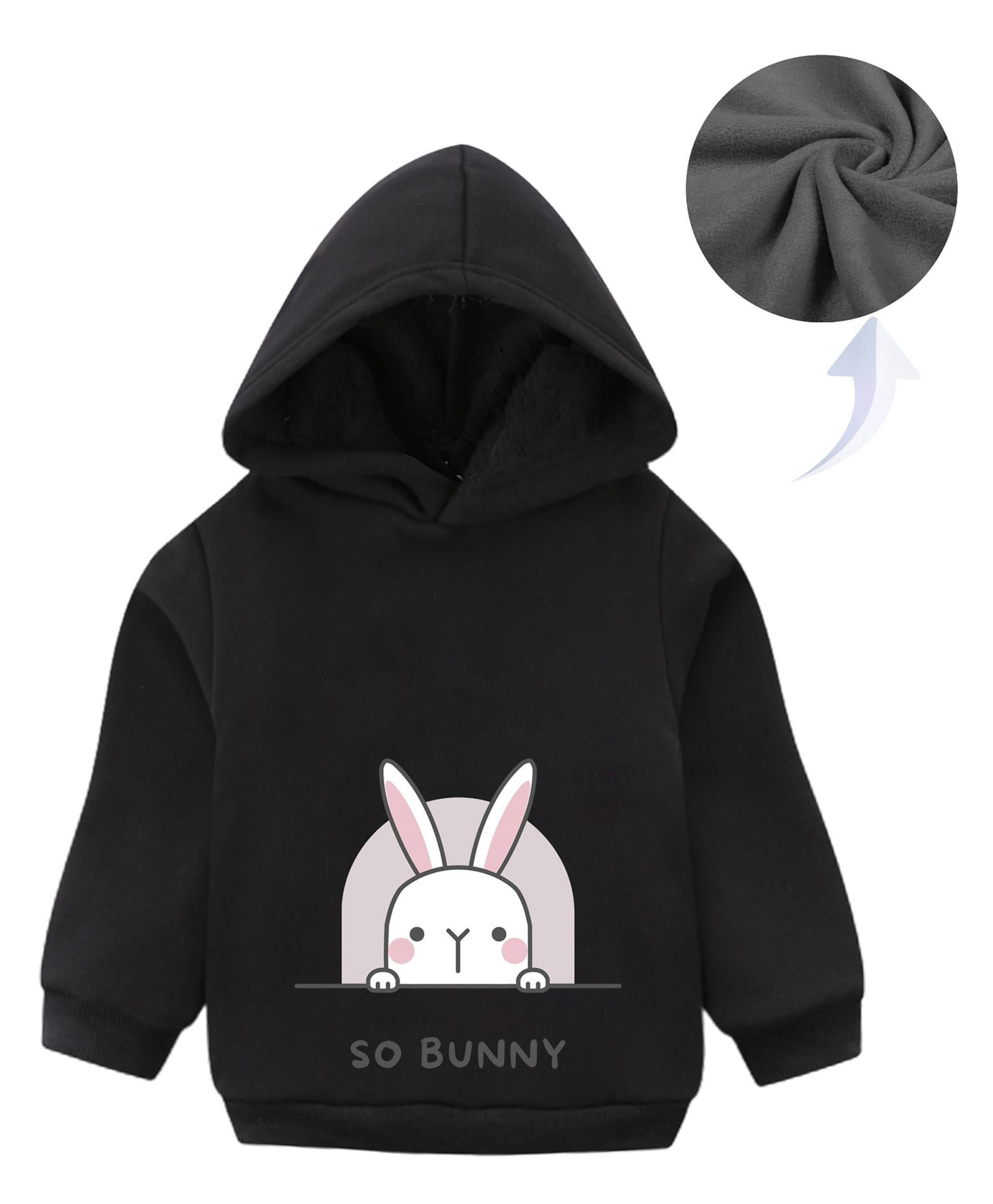 KAVEE Fleece Full Sleeves Bunny & Text Printed Hooded Sweatshirt - Black-picture-24