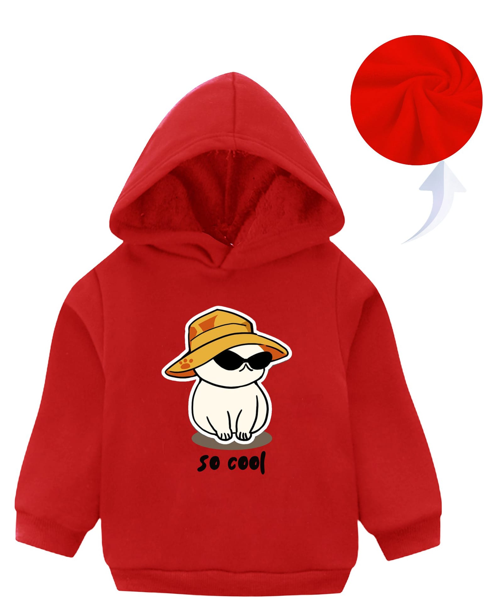 KAVEE Fleece Full Sleeves Cat & Text Printed Hooded Sweatshirt - Red-picture-12