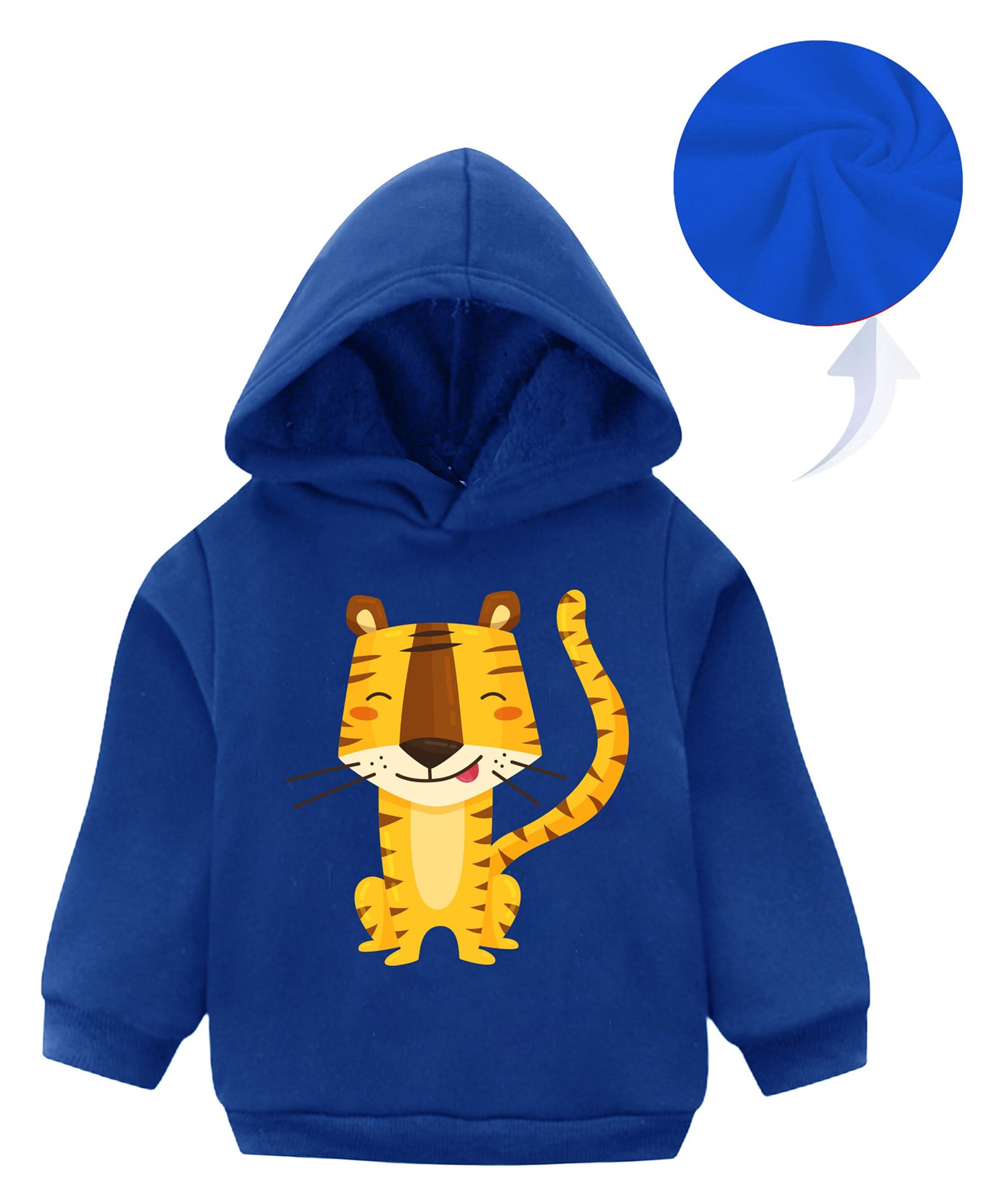 KAVEE Fleece Full Sleeves Tiger Printed Hooded Sweatshirt - Royal Blue-picture-23