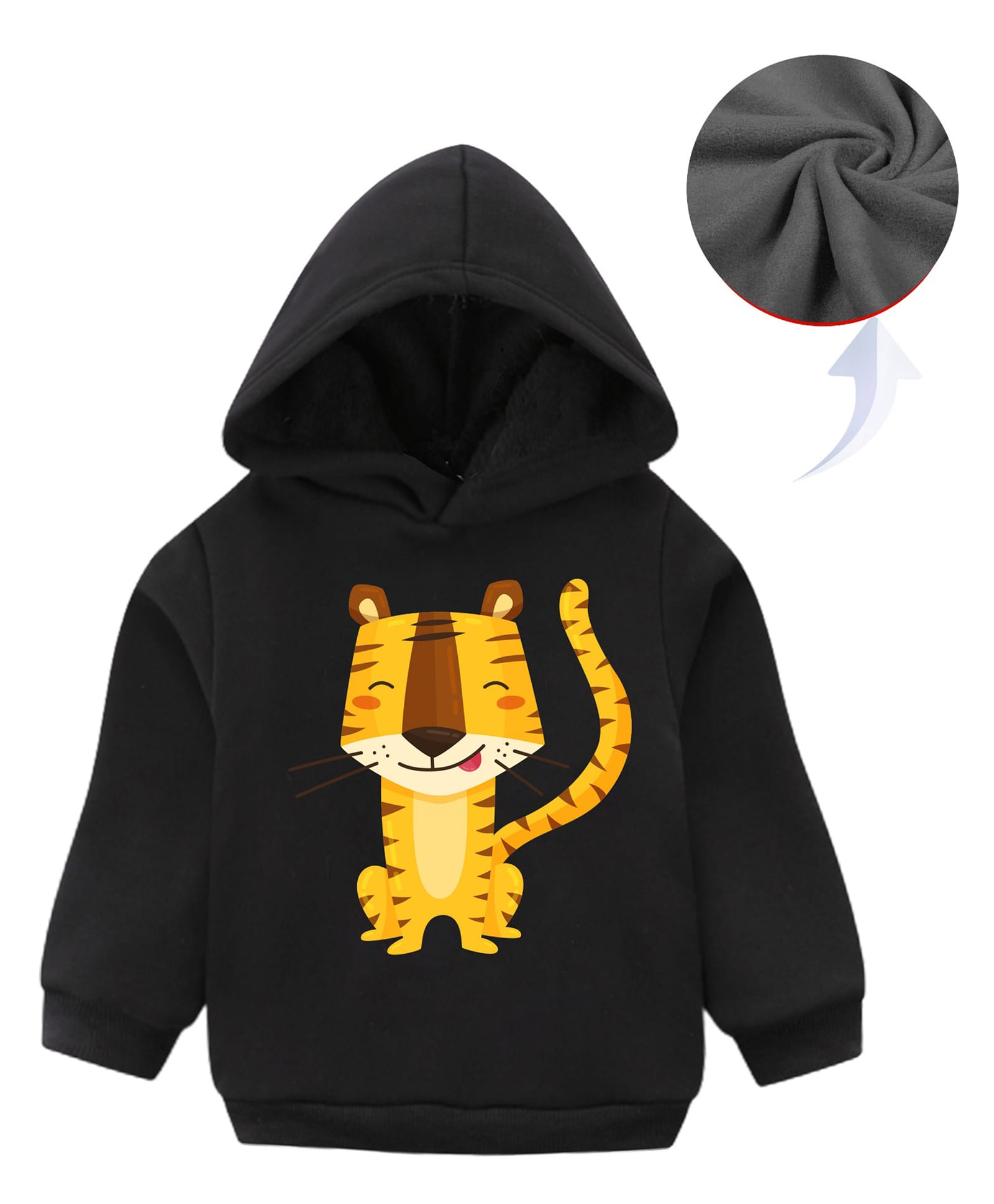 KAVEE Fleece Full Sleeves Tiger Printed Hooded Sweatshirt - Black-picture-27