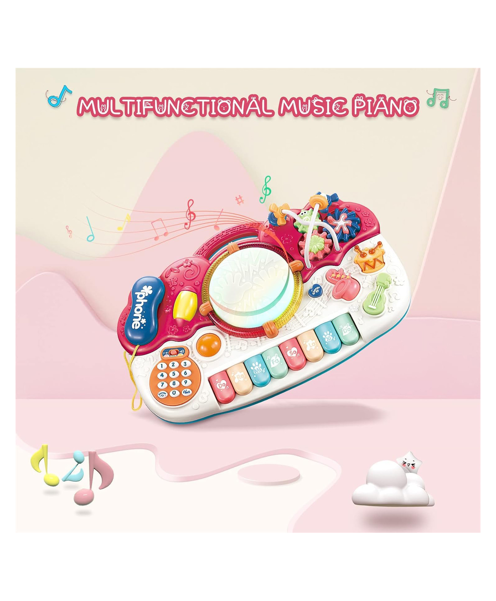Sanjary Electronic Piano Drum Playset with multi activities toy for kids color design may vary-picture-4