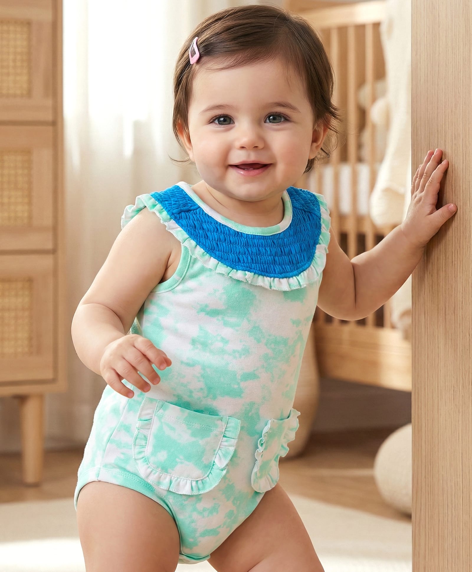 Babyoye Eco Conscious 100% Cotton Knit With Eco Jiva Finish Sleeveless Onesie With Tie & Dye Print - Light Blue-image-24