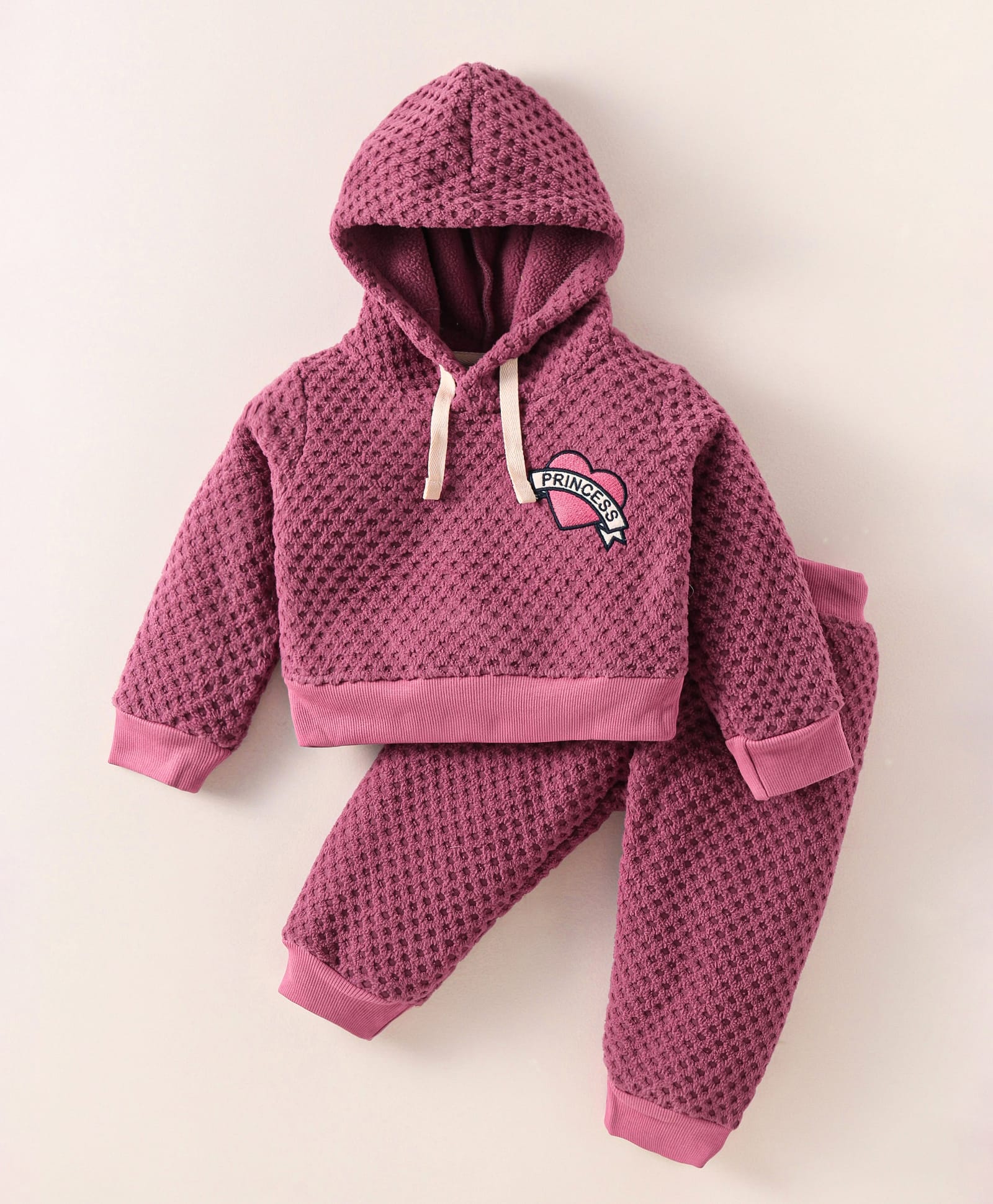 Ollypop Fleece Knit Full Sleeves Hooded T-Shirt & Lounge Pant with Patch Detailing - Rose Gold-picture-18