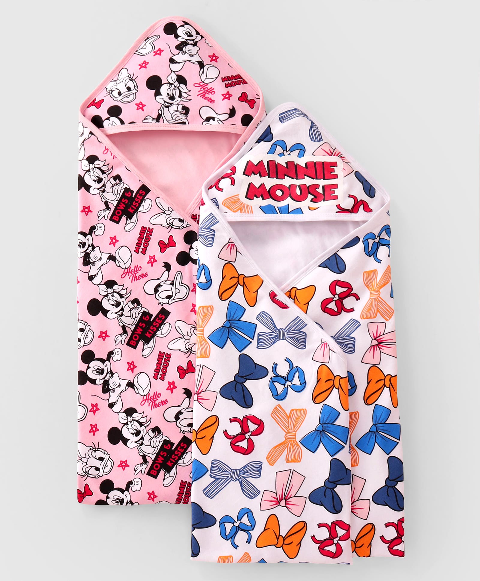 Babyhug Disney Terry Knit Hooded Wrapper with Minnie MouseGraphics L 76 X B 76 cm Pack of 2 - Pink-picture-28