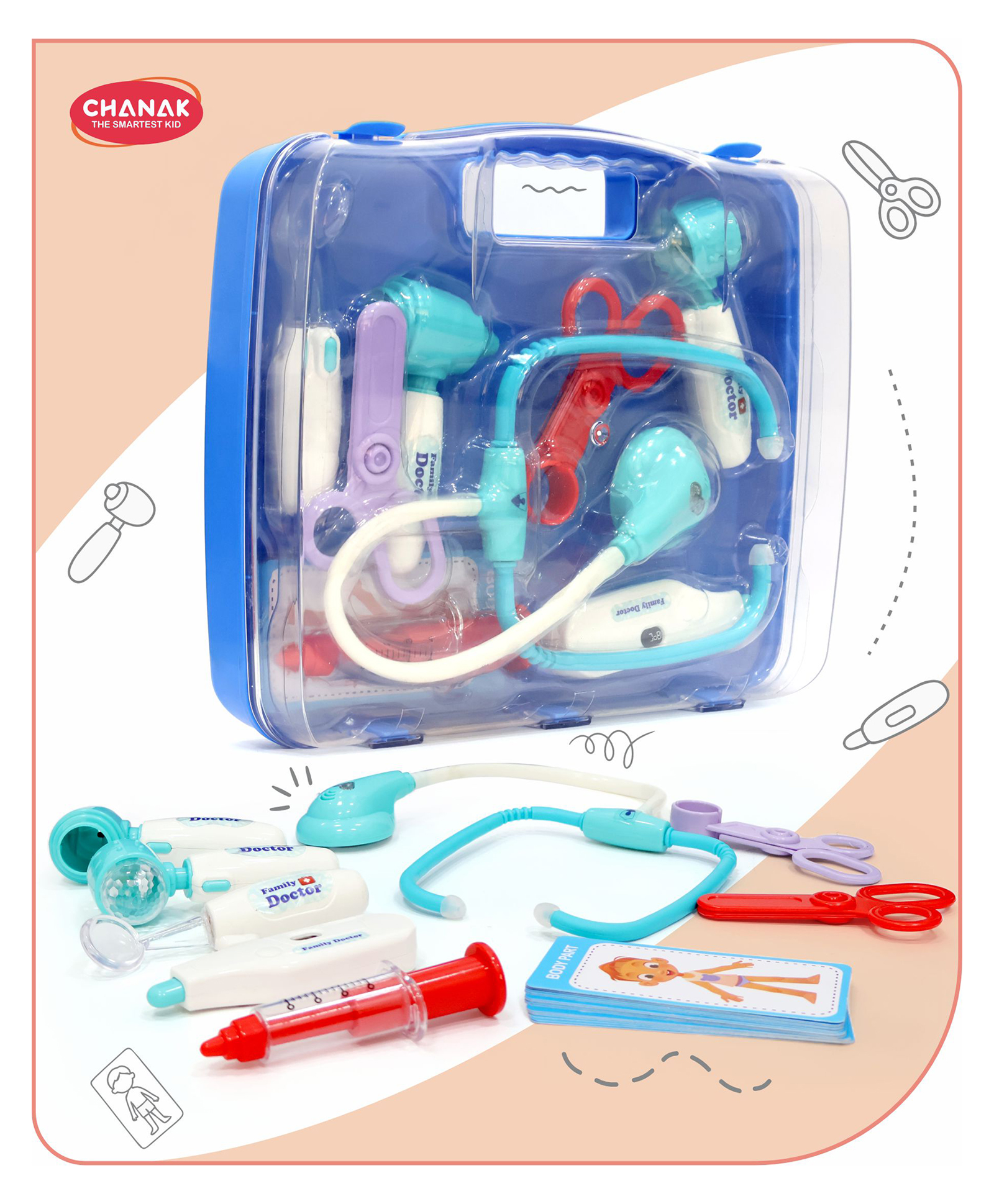 Aditi Toys Premium Doctor Set Briefcase for Kids with LED Light Instruments  9-Piece Pretend Play Doctor Kit for Boys & Girls, Suitable for Ages 3+, BIS Approved (Transparent Briefcase Blue)-image-8