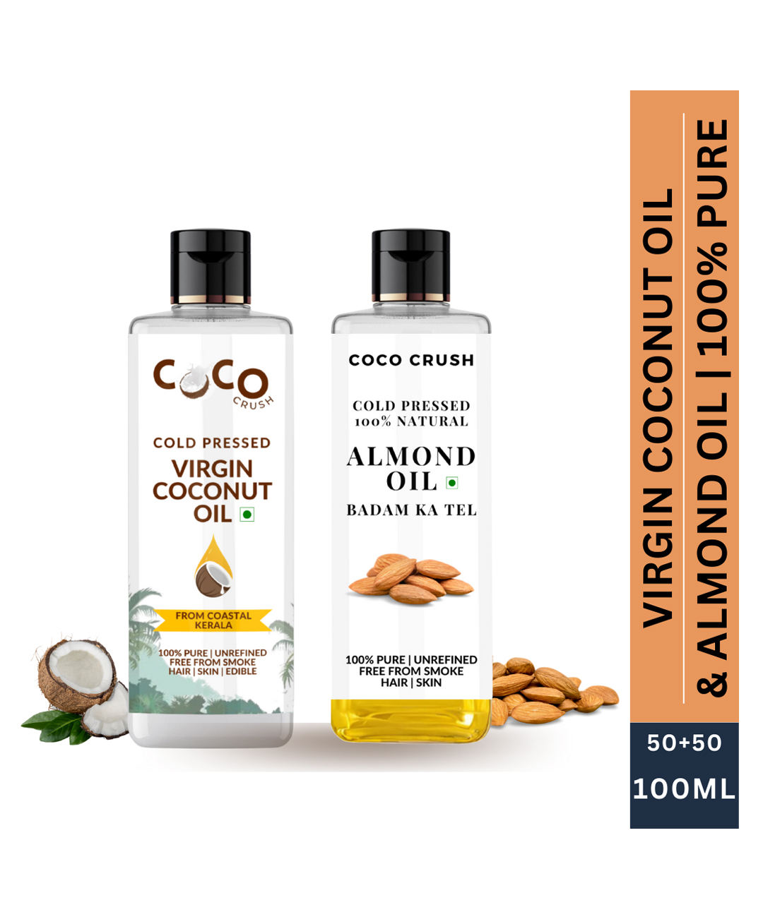 Coco Crush Cold-Pressed Virgin Coconut & Almond Oil Combo, 100% Pure & Natural - 1 Coconut Oil (50ml) & 1 Almond Oil (50ml)-image-26