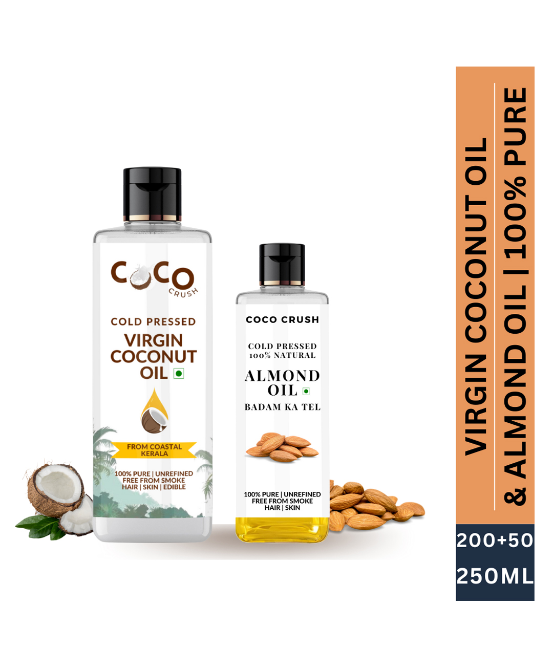 Coco Crush Cold-Pressed Virgin Coconut & Almond Oil Combo, 100% Pure & Natural - 1 Coconut Oil (200ml) & 1 Almond Oil (50ml).-image-25