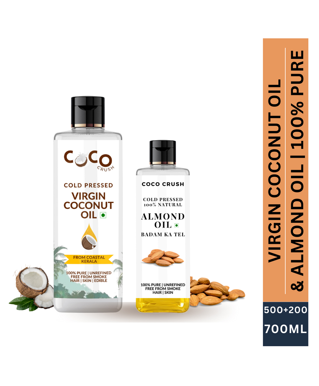 Coco Crush Cold-Pressed Virgin Coconut & Almond Oil Combo, 100% Pure & Natural - 1 Coconut Oil (500ml) & 1 Almond Oil (200ml)-image-24