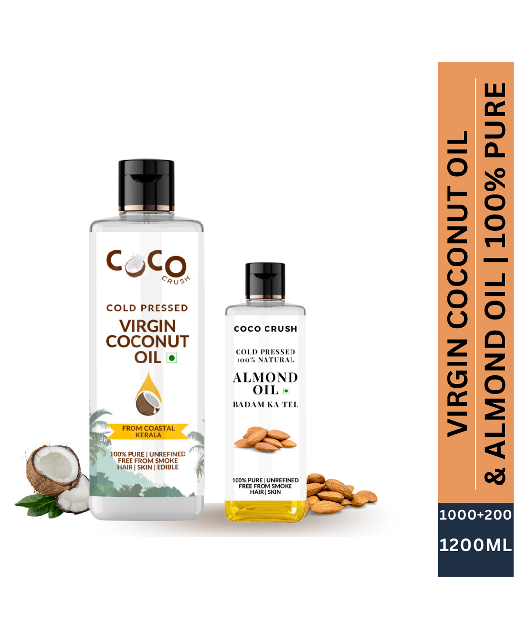 Coco Crush Cold-Pressed Virgin Coconut & Almond Oil Combo, 100% Pure & Natural - 1 Coconut Oil (1000ml) & 1 Almond Oil (200ml)-image-23