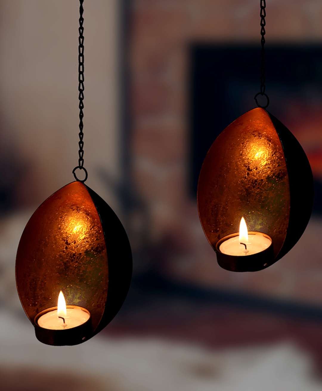 DULI Metal Hanging Coconut Scones Tealight Holder with Chain for Home Decoration (Pack of 2)-picture-33
