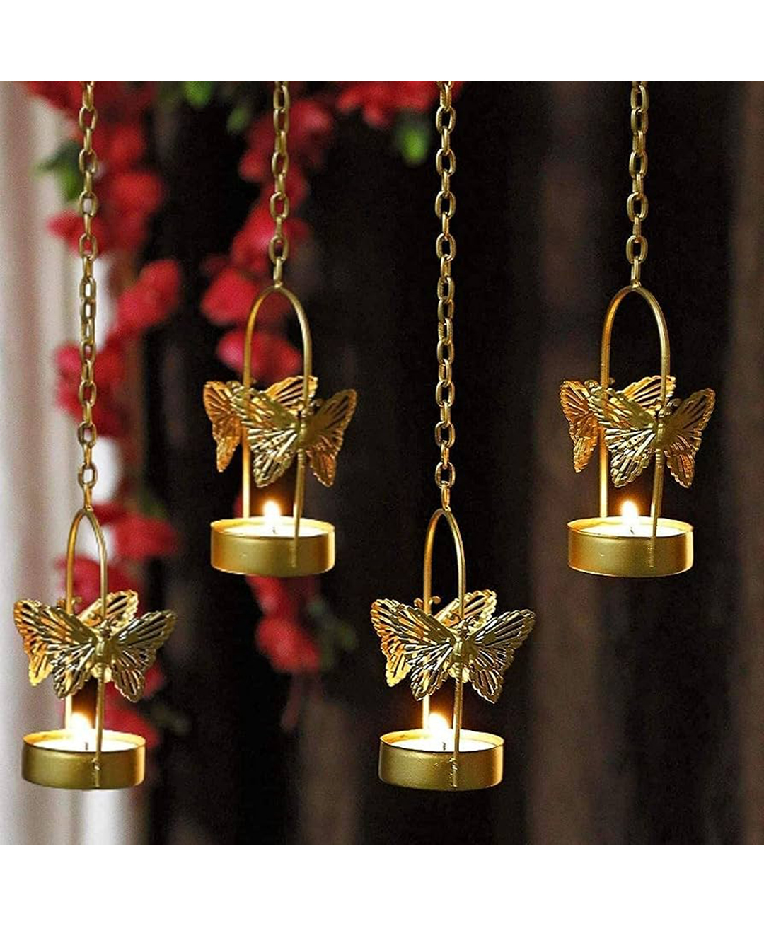 DULI Metal Hanging Butterfly Tealight Holder with Chain for Home Decoration (Pack of 4)-picture-31